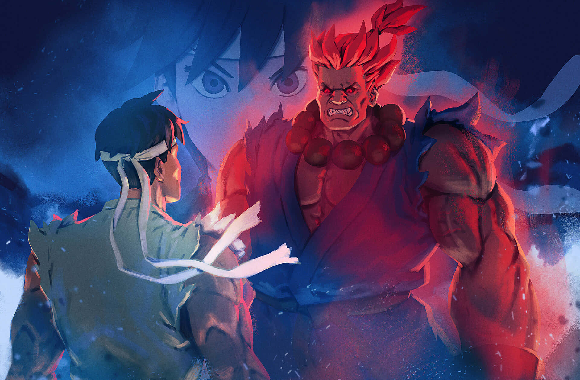Street Fighter Alpha, red-haired warrior, blue robe, Full HD Desktop Wallpaper