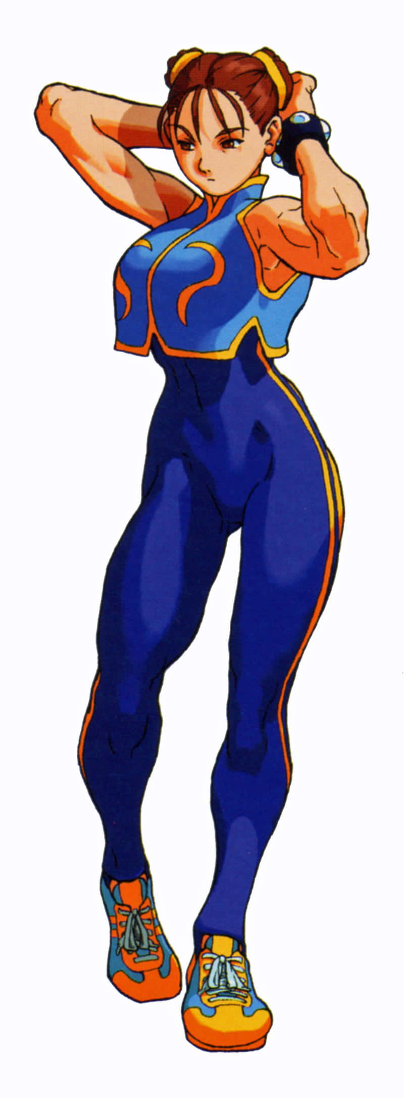 Street Fighter Alpha, anime woman, blue and orange bodysuit, Full HD Phone Wallpaper