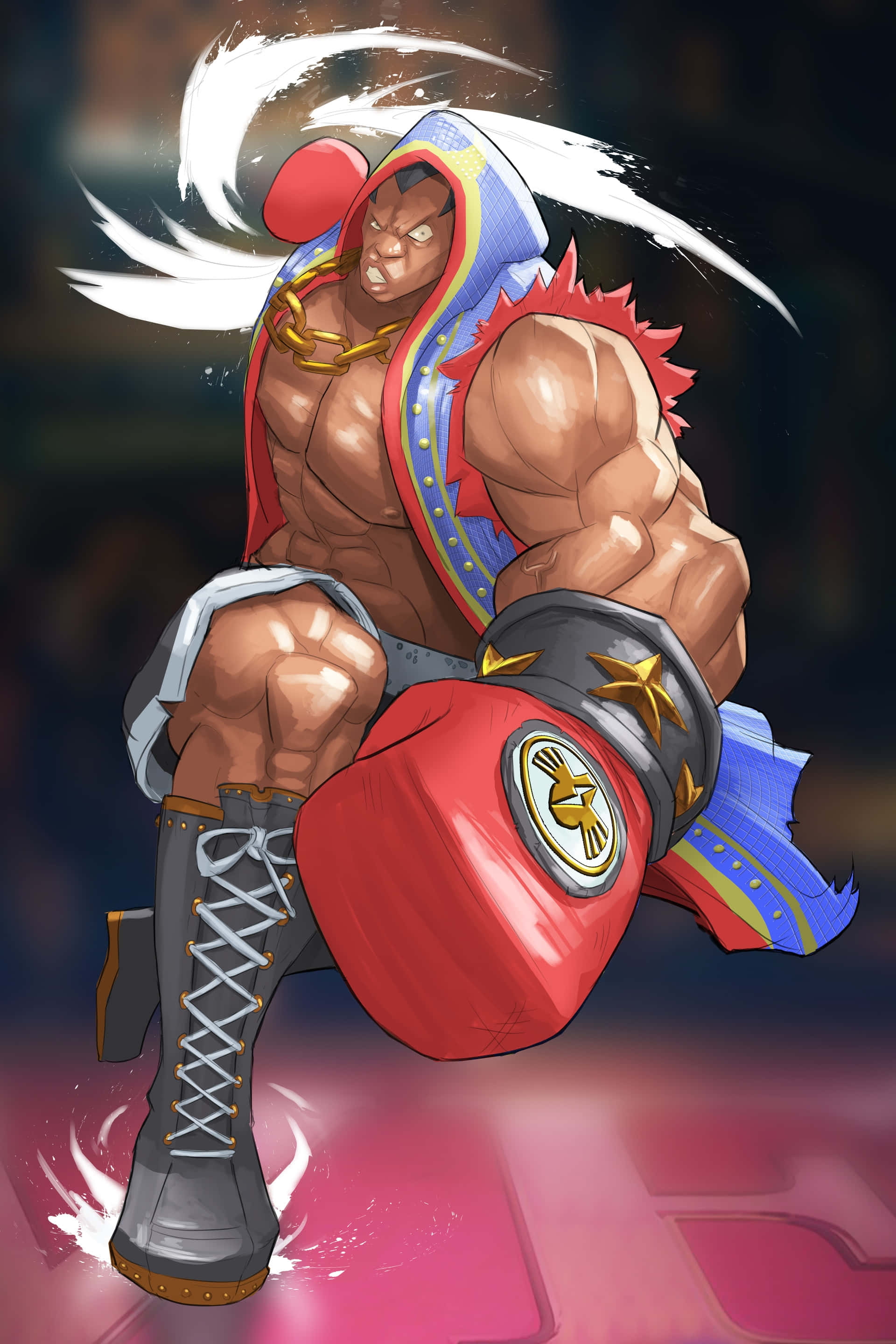Street Fighter Balrog, red boxing gloves, blue hooded attire, 2K Phone Wallpaper