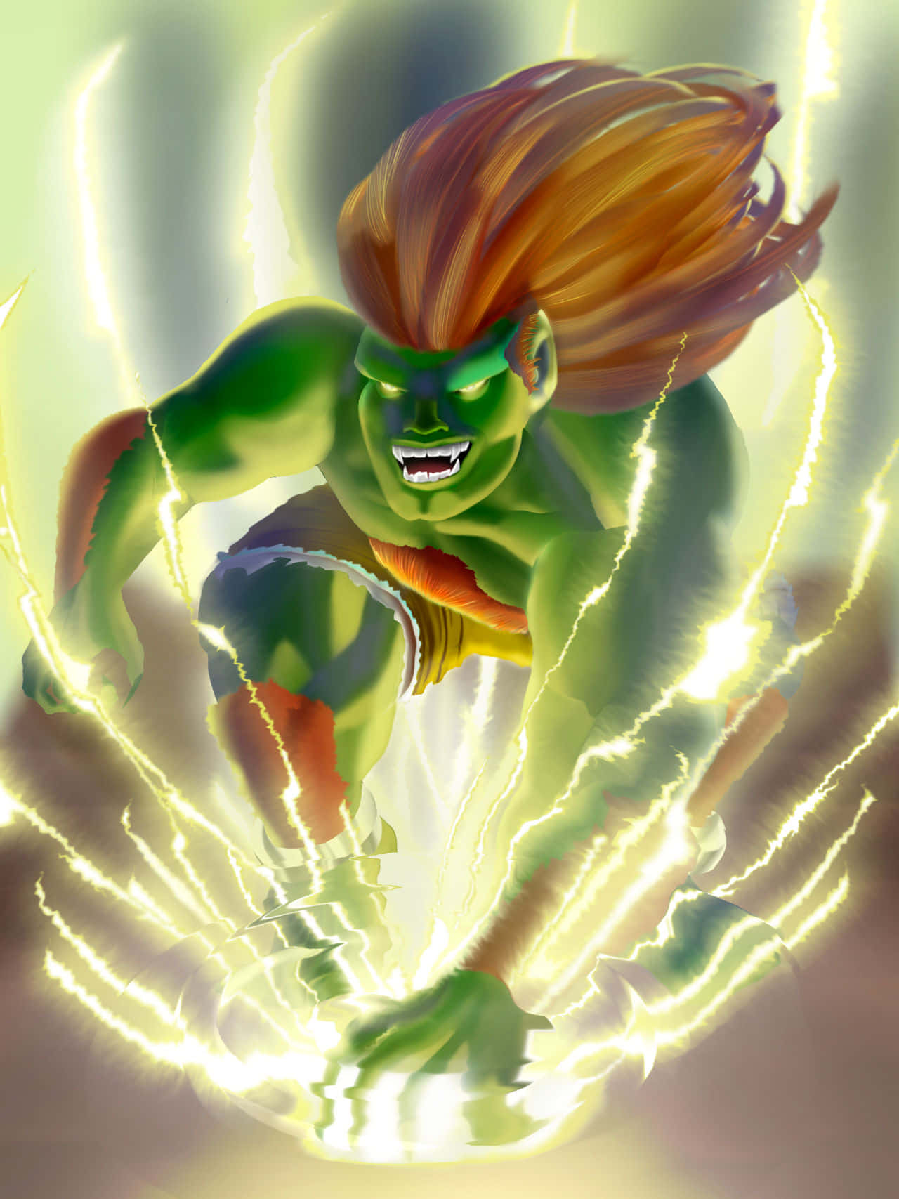 Street Fighter Blanka, electric thunder, green-skinned, HD Phone Wallpaper