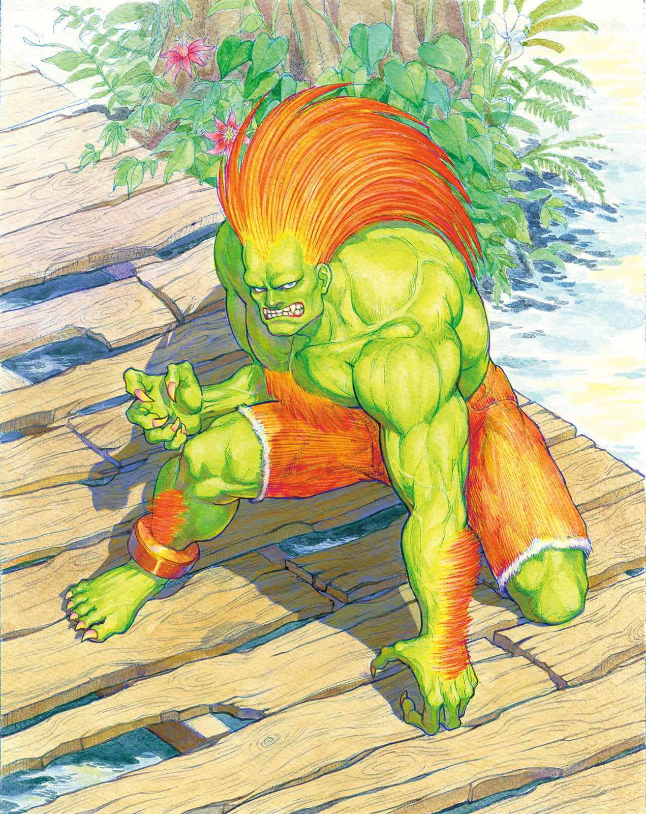 Street Fighter, Blanka, crouching, HD Phone Wallpaper