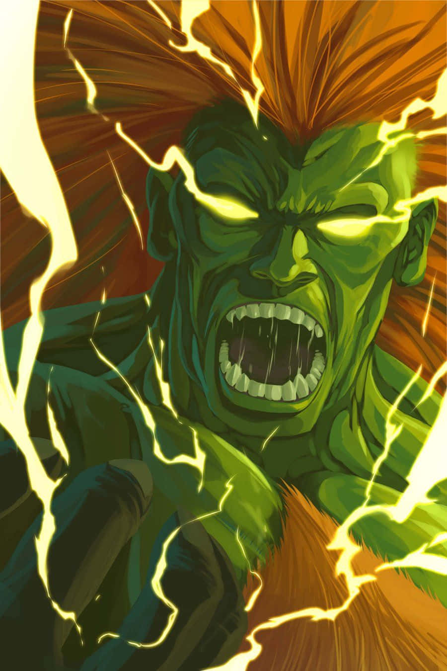 Street Fighter Blanka, green-skinned, spiky orange hair, HD Phone Wallpaper