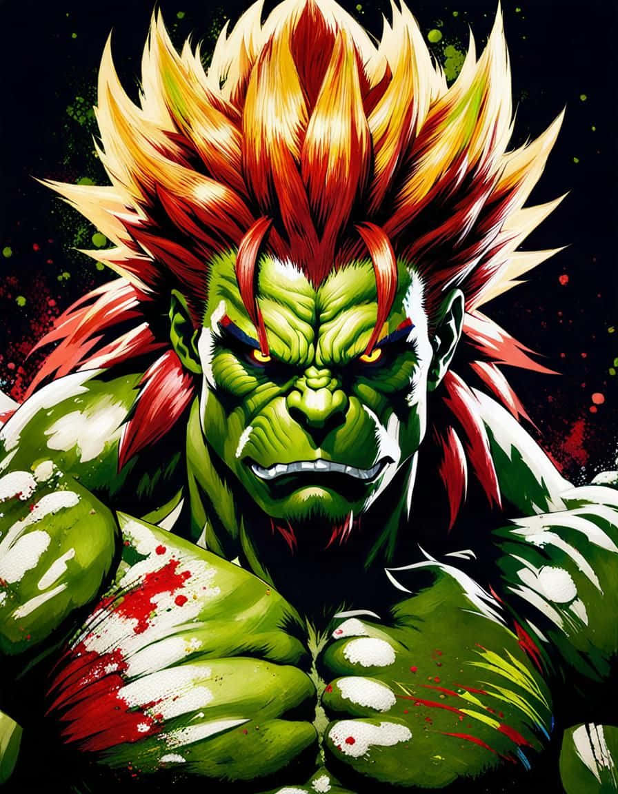 Street Fighter Blanka, fierce stance, green-skinned, SD Phone Wallpaper