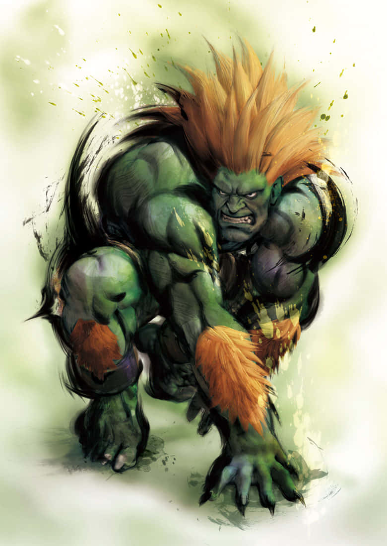 Street Fighter Blanka, fierce stance, green-skinned, SD Phone Wallpaper