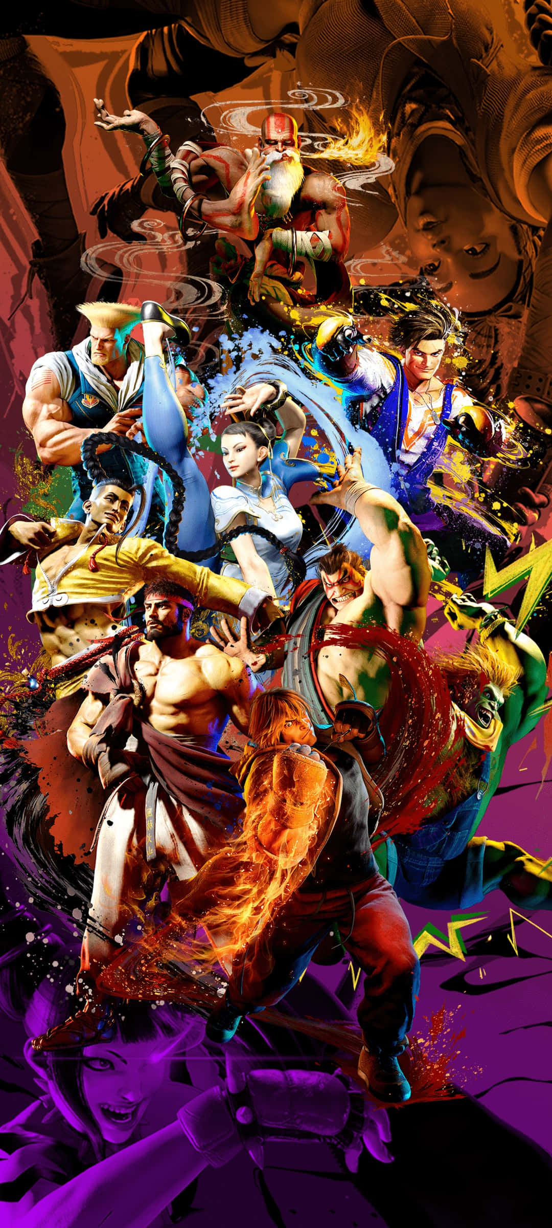 Street Fighter 6, character collage, mid-action, Full HD Phone Wallpaper