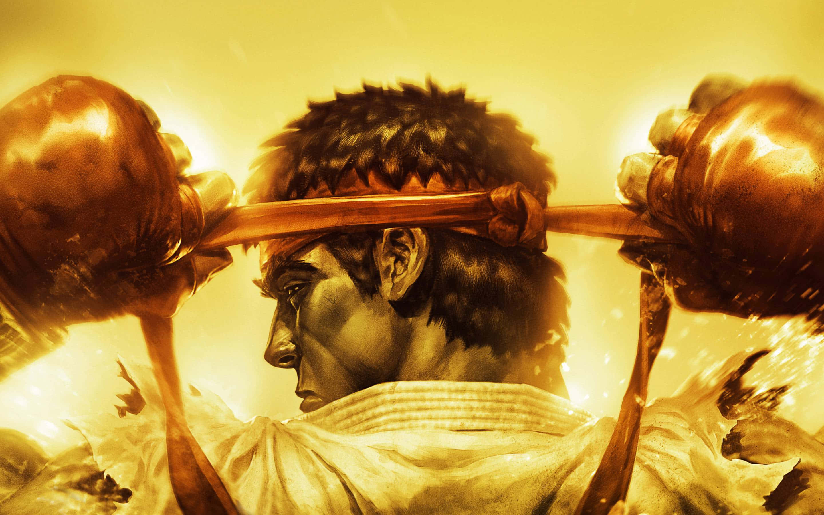 Street Fighter Characters, white gi, barbell, 2K Desktop Wallpaper