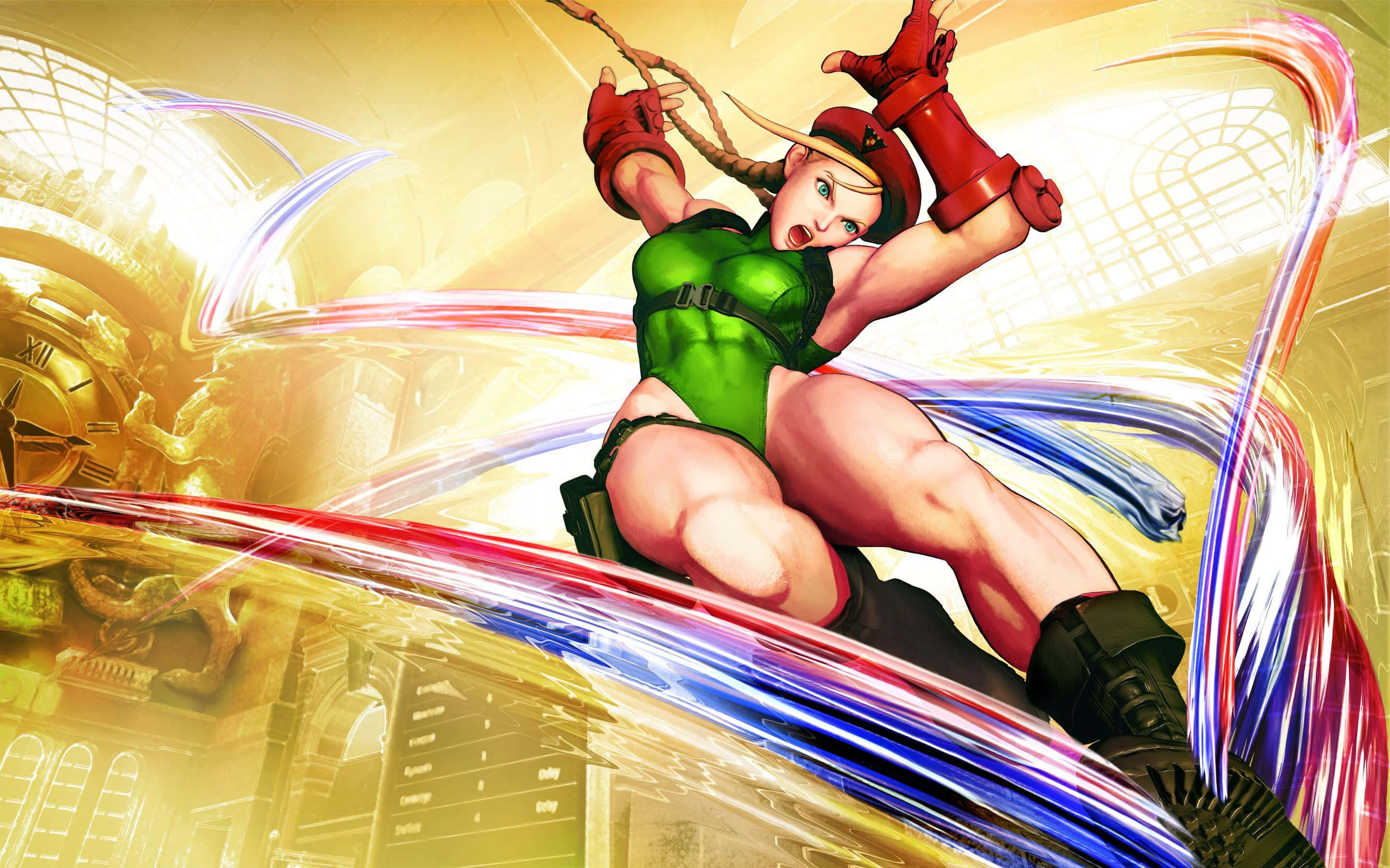 Street Fighter Characters, green and red, golden cityscape, 2K Desktop Wallpaper