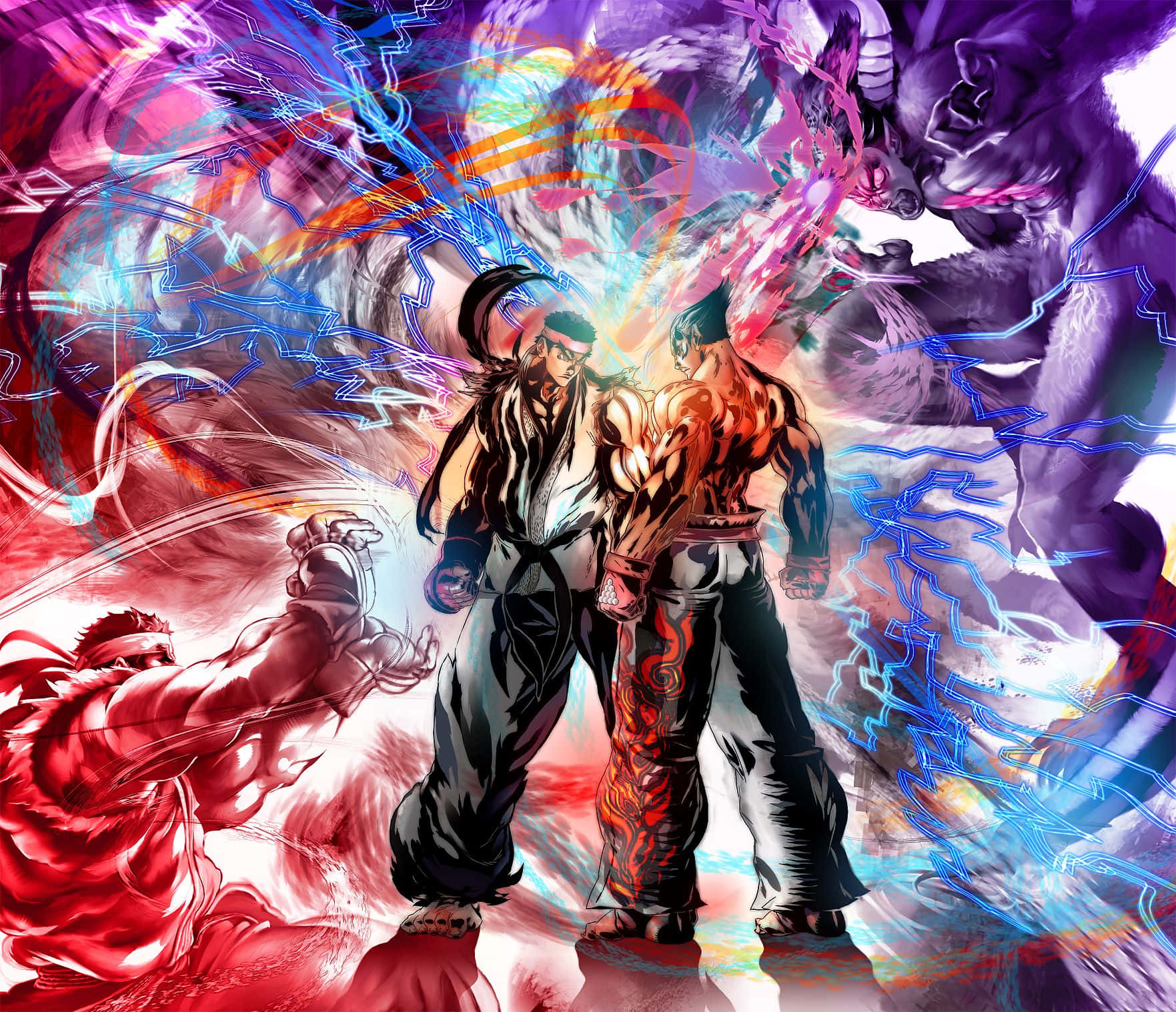 Street Fighter, epic showdown, electric blue lightning, HD Desktop Wallpaper