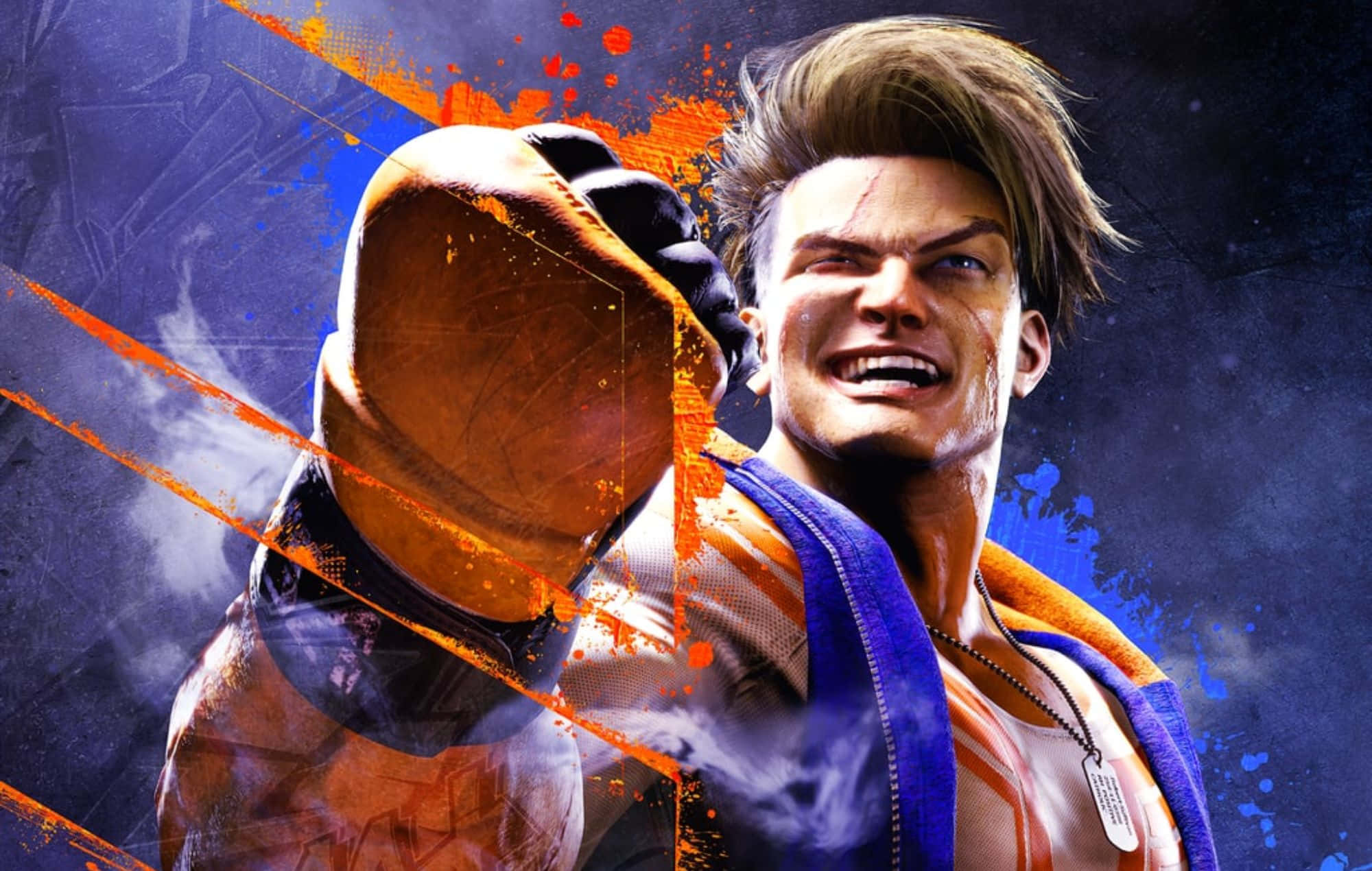 Street Fighter Characters, blue jacket, glowing orange punch, Full HD Desktop Wallpaper