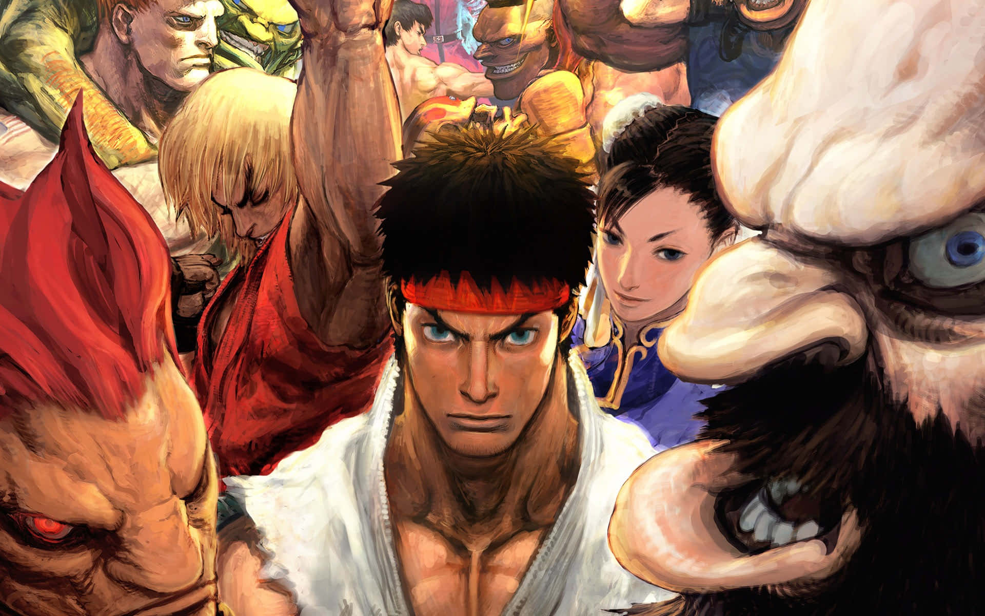 Street Fighter Characters, red headband, anime battle scene, Full HD Desktop Wallpaper