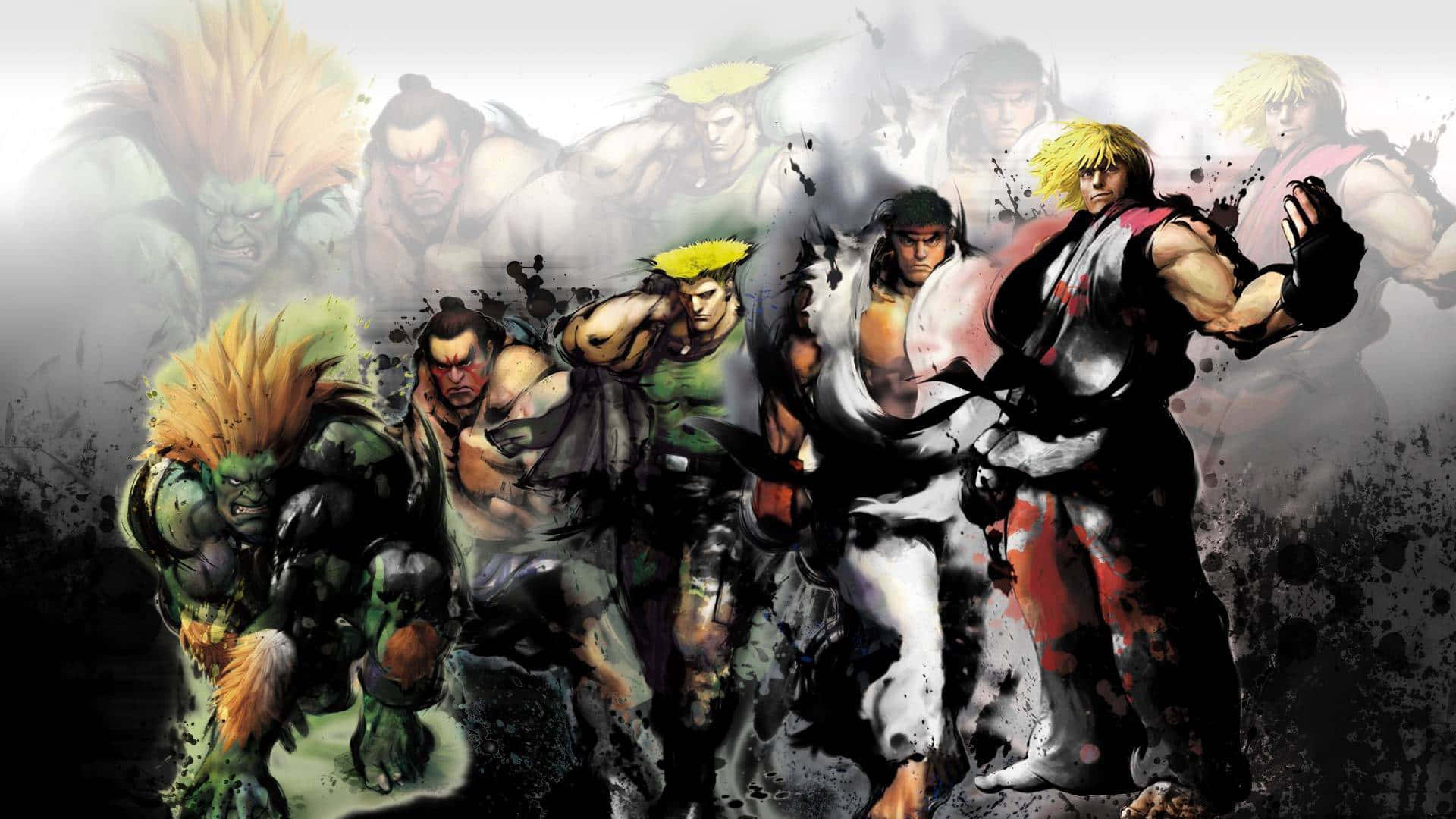 Street Fighter Characters, anime-style fighters, mid-battle, Full HD Desktop Wallpaper