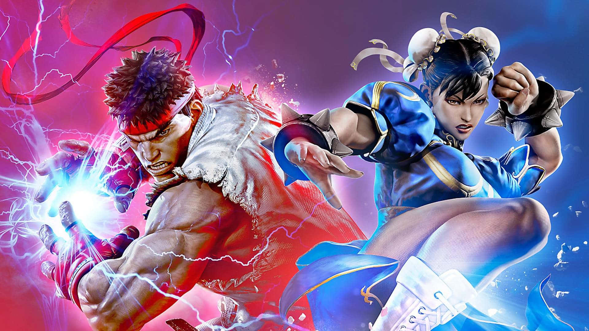 Street Fighter Characters, anime-style battle, electric energy, Full HD Desktop Wallpaper