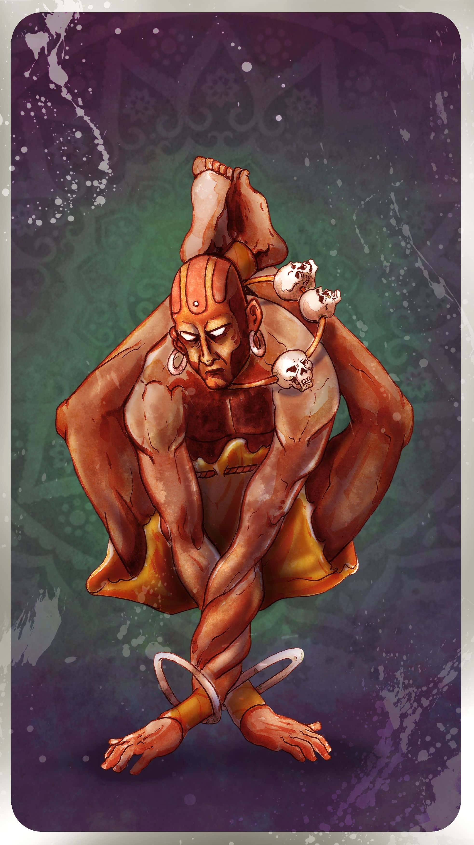 Street Fighter Dhalsim, yoga pose, skulls on shoulders, 2K Phone Wallpaper