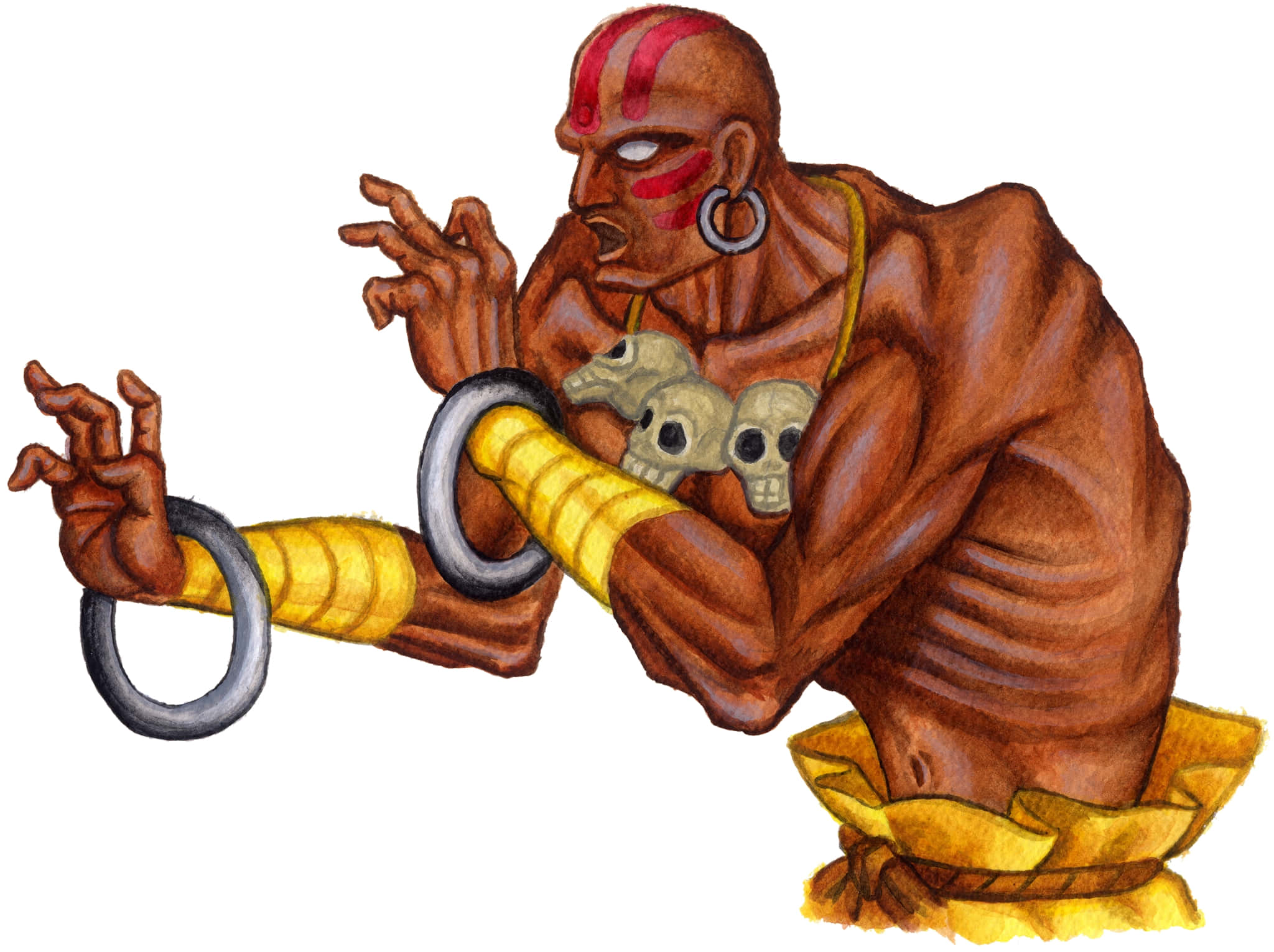 Street Fighter Dhalsim, red face paint, skull necklace, Full HD Desktop Wallpaper