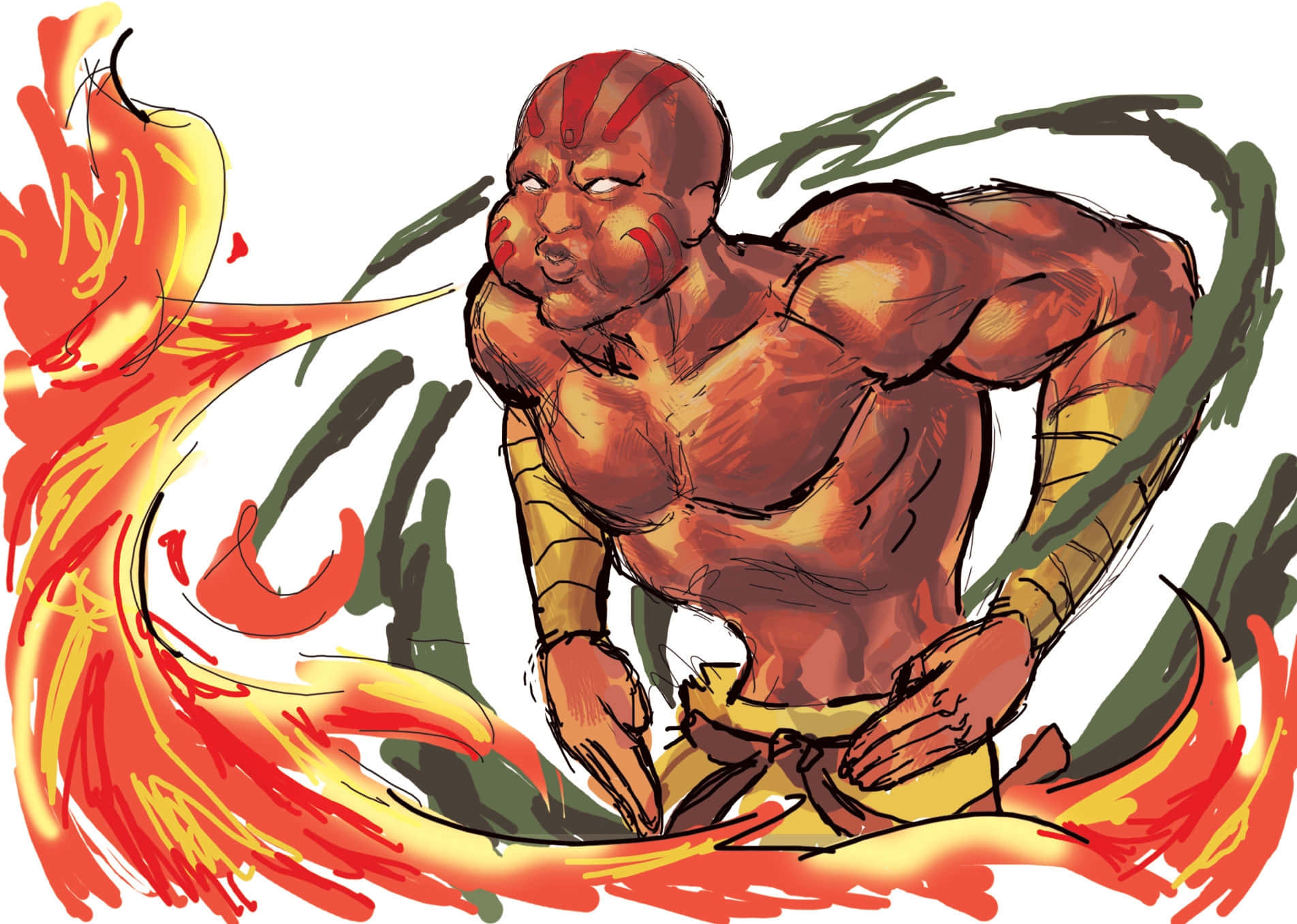 Dhalsim, fire breath attack, red face paint, HD Desktop Wallpaper