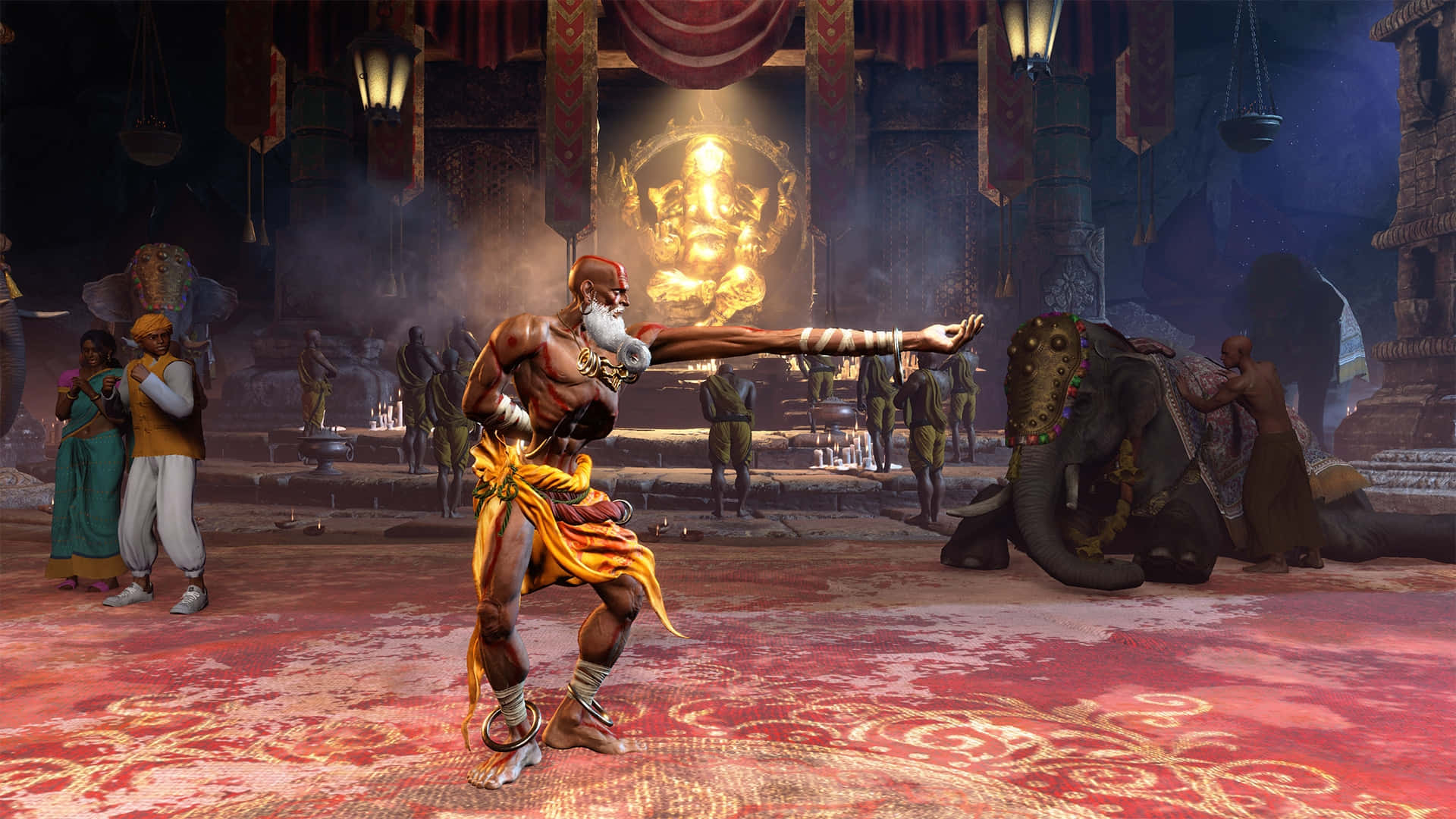 Street Fighter Dhalsim, yellow sash, red patterned floor, Full HD Desktop Wallpaper