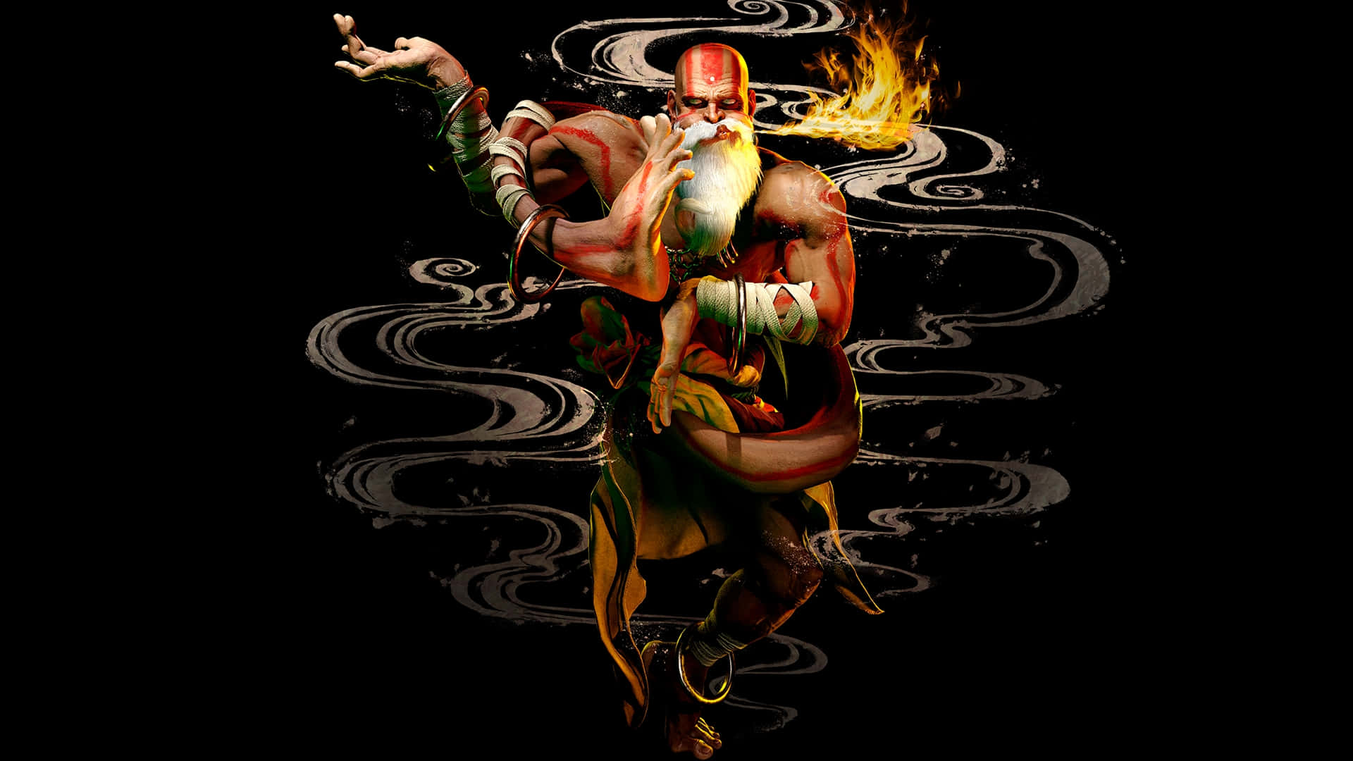 Street Fighter Dhalsim, fire breath, red face paint, Full HD Desktop Wallpaper