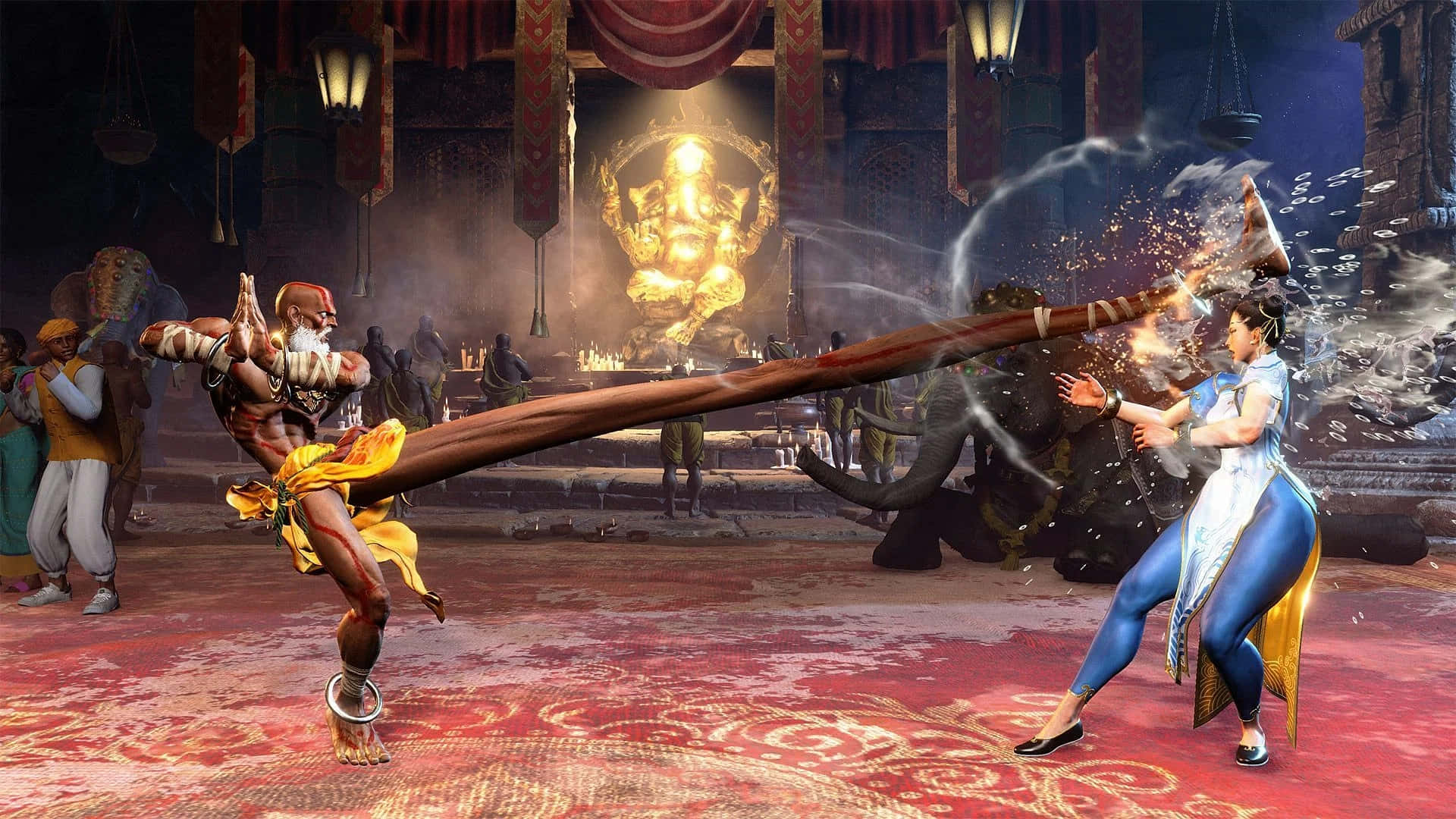 Street Fighter Dhalsim, yellow pants, blue-clad opponent, Full HD Desktop Wallpaper