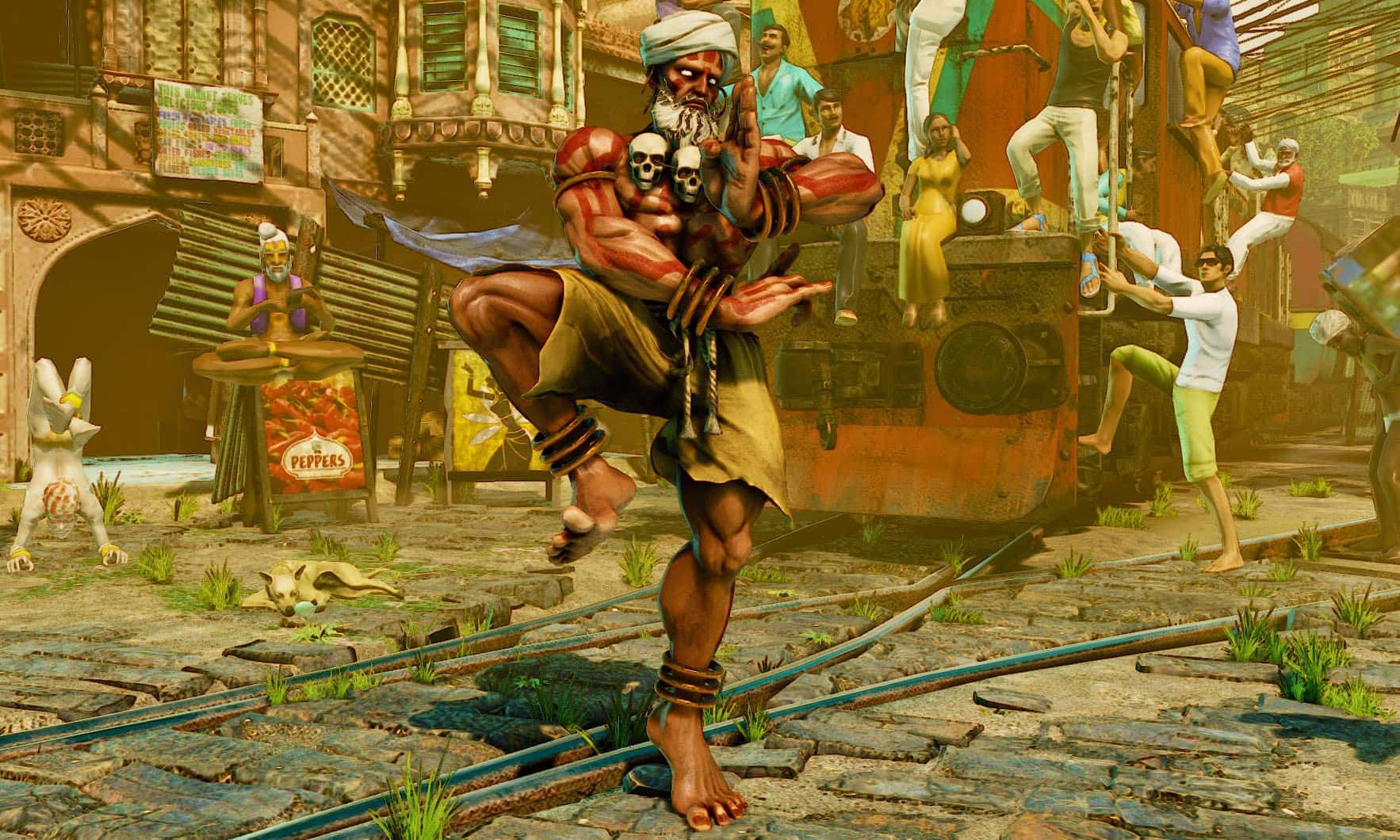 Street Fighter Dhalsim, action pose, skull armbands, HD Desktop Wallpaper