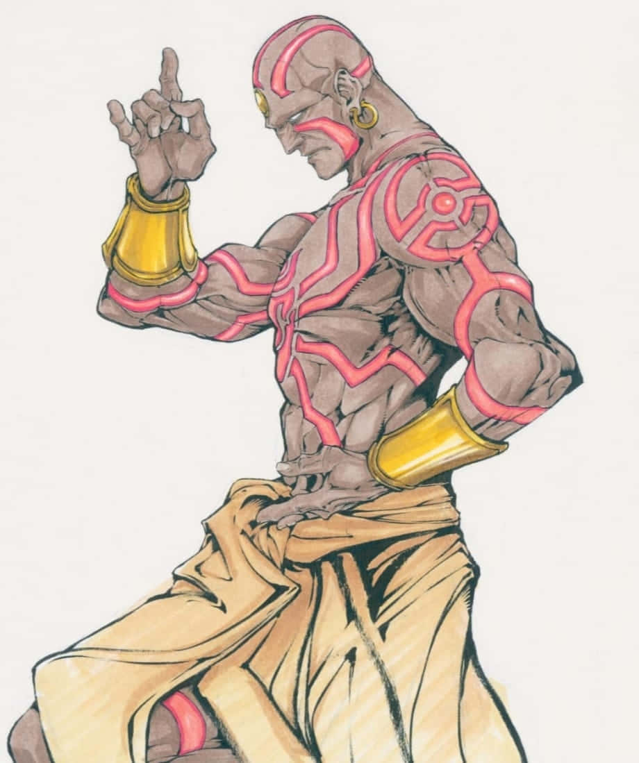 Street Fighter, Dhalsim, glowing red circuit patterns, SD Phone Wallpaper