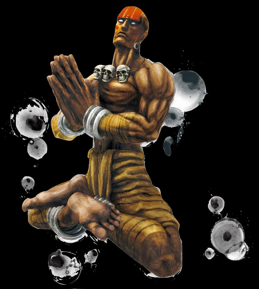 Street Fighter Dhalsim, orange headband, skull necklace, SD Phone Wallpaper