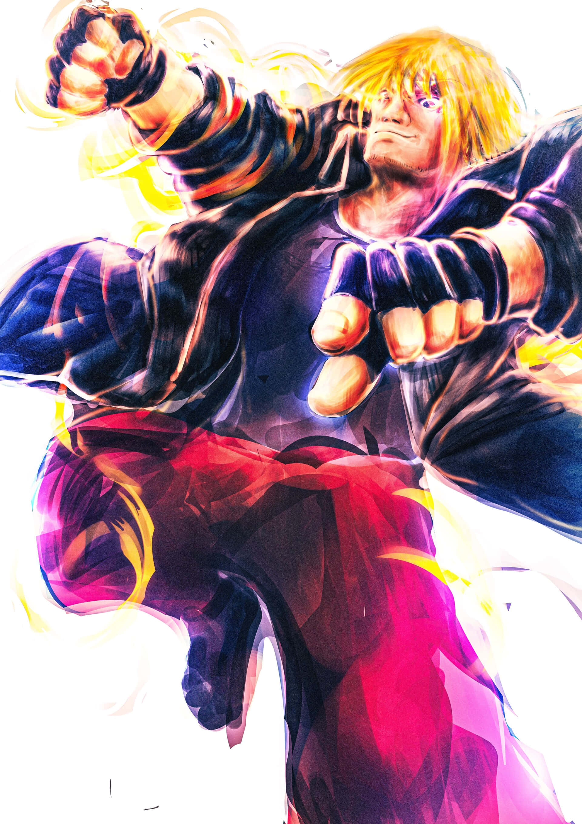 Street Fighter Ken, blonde hair, red pants, 2K Phone Wallpaper