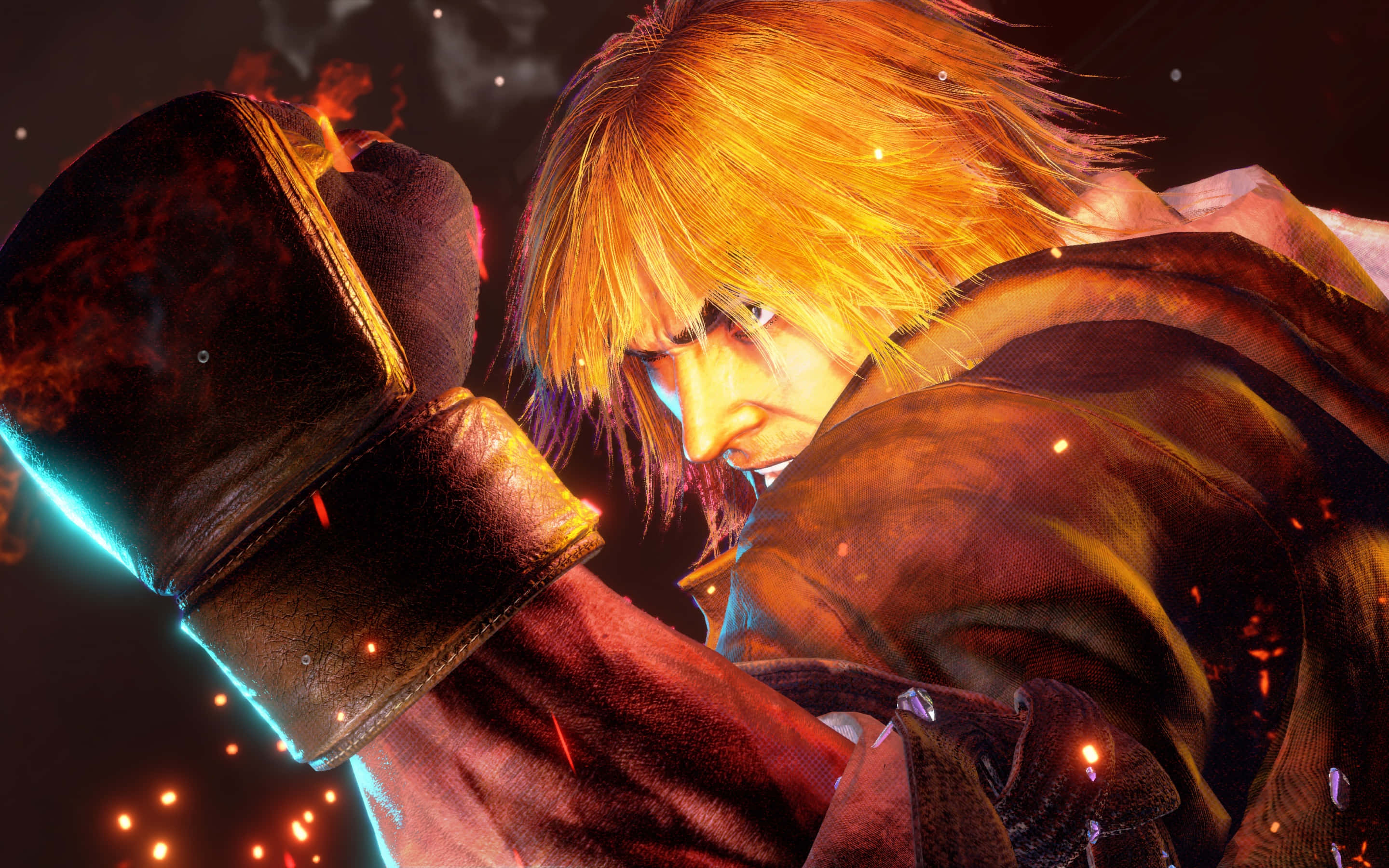 Street Fighter Ken, golden-haired, leather jacket, 2K Desktop Wallpaper