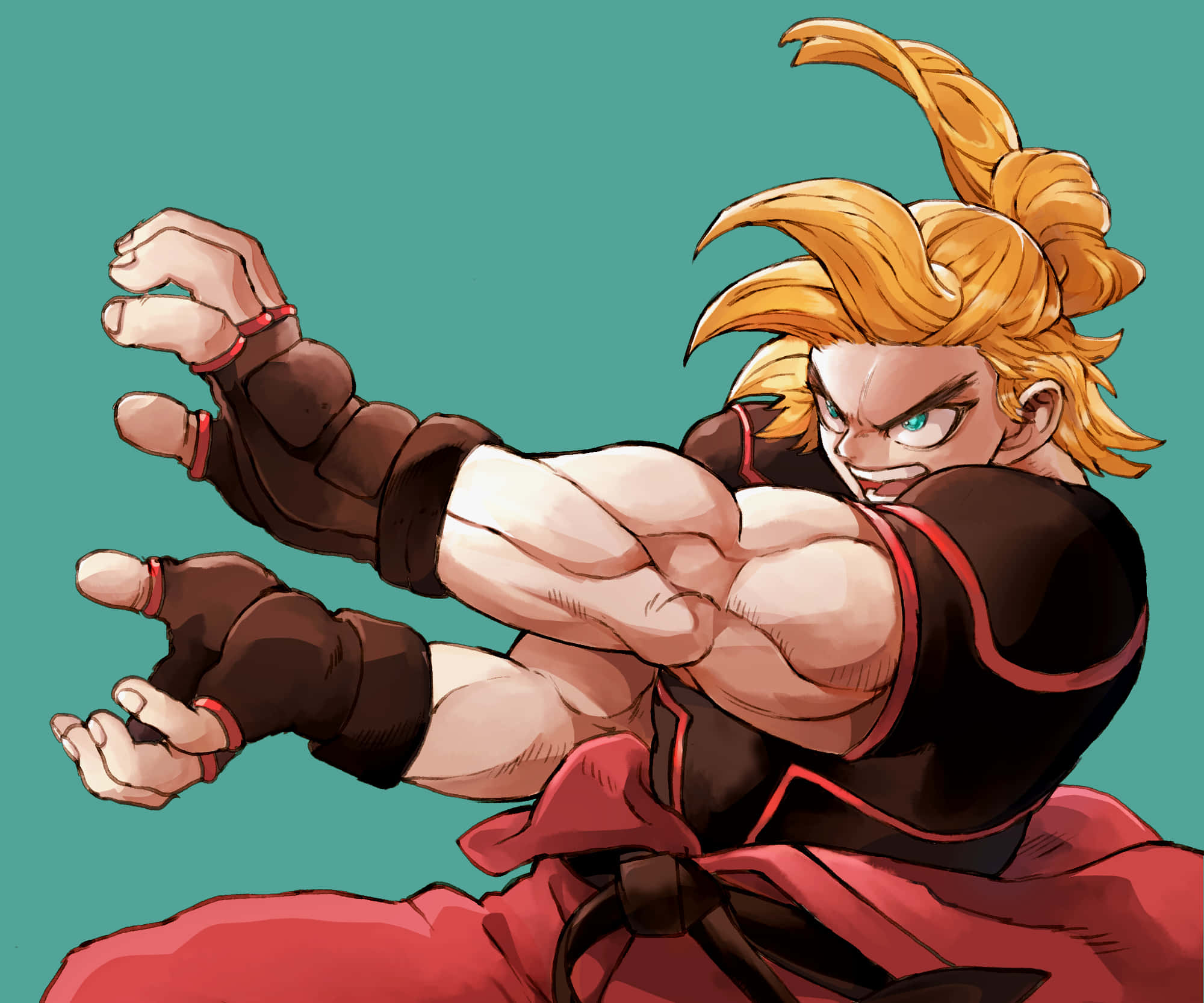 Street Fighter Ken, spiky blonde hair, green eyes, Full HD Desktop Wallpaper