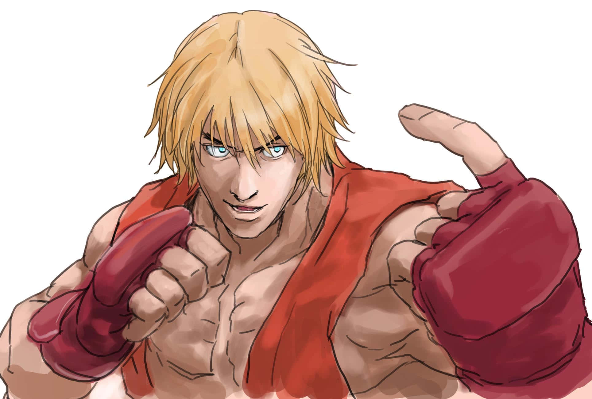 Street Fighter Ken, blonde anime fighter, red gloves, Full HD Desktop Wallpaper