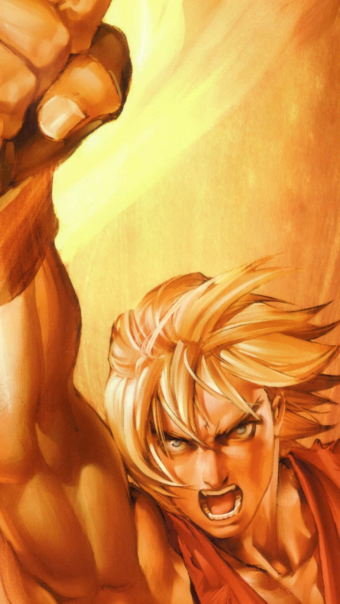 Street Fighter Ken, fierce punch, muscular blonde warrior, Full HD Phone Wallpaper
