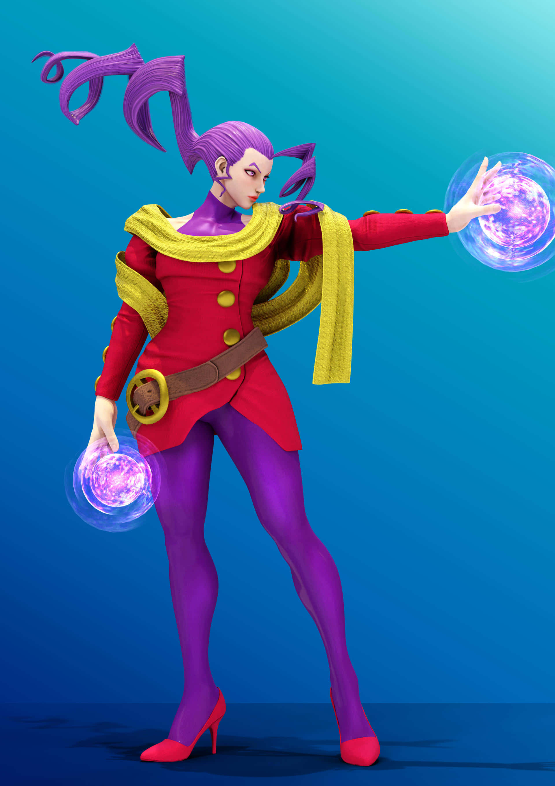 Street Fighter Rose, purple hair, red outfit, 2K Phone Wallpaper