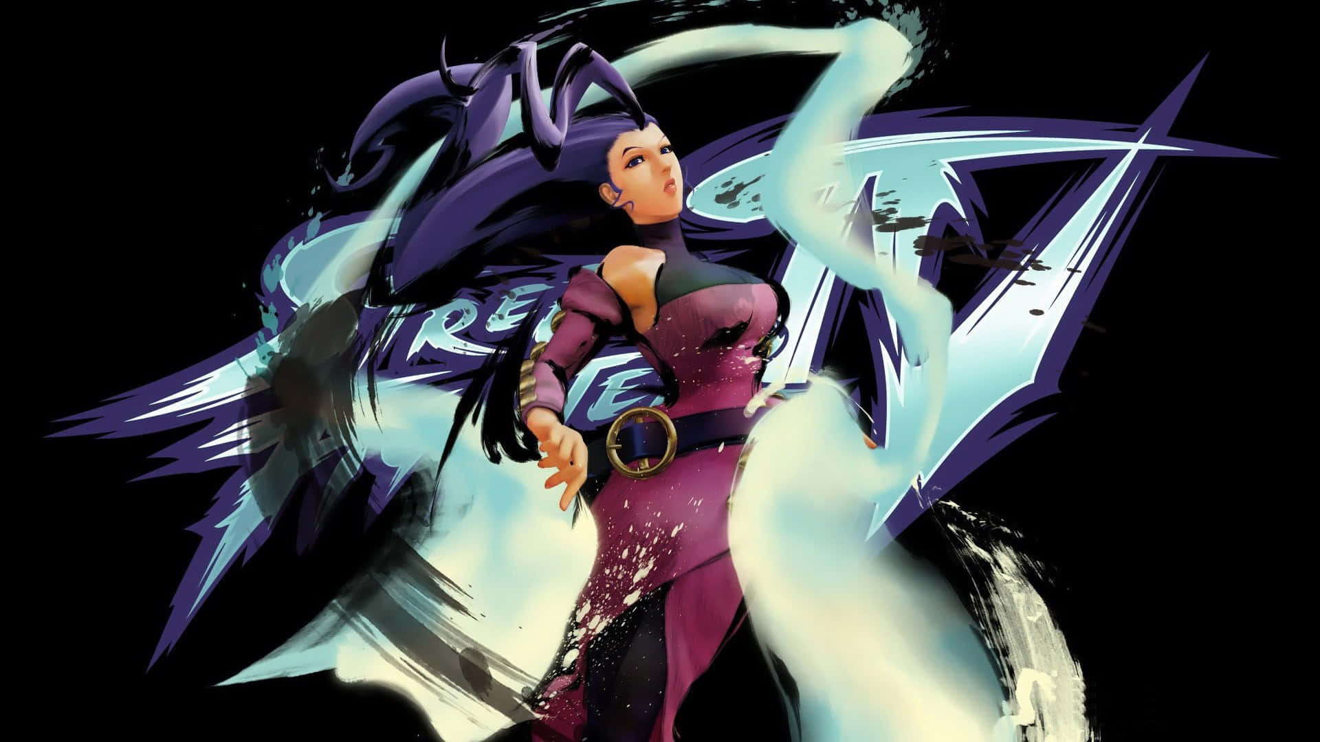 Street Fighter Rose, purple hair, purple and cyan energy bursts, Full HD Desktop Wallpaper
