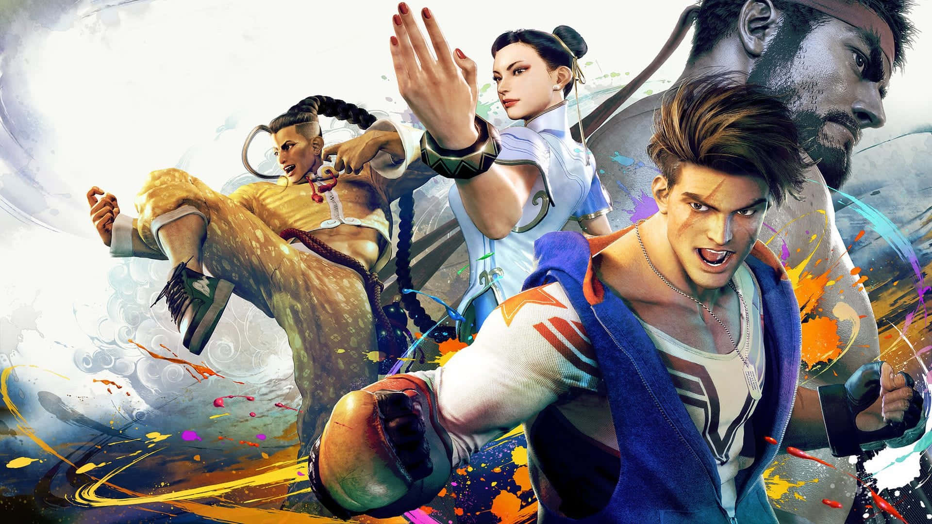 Street Fighter, anime-style fighters, colorful paint splatters, Full HD Desktop Wallpaper