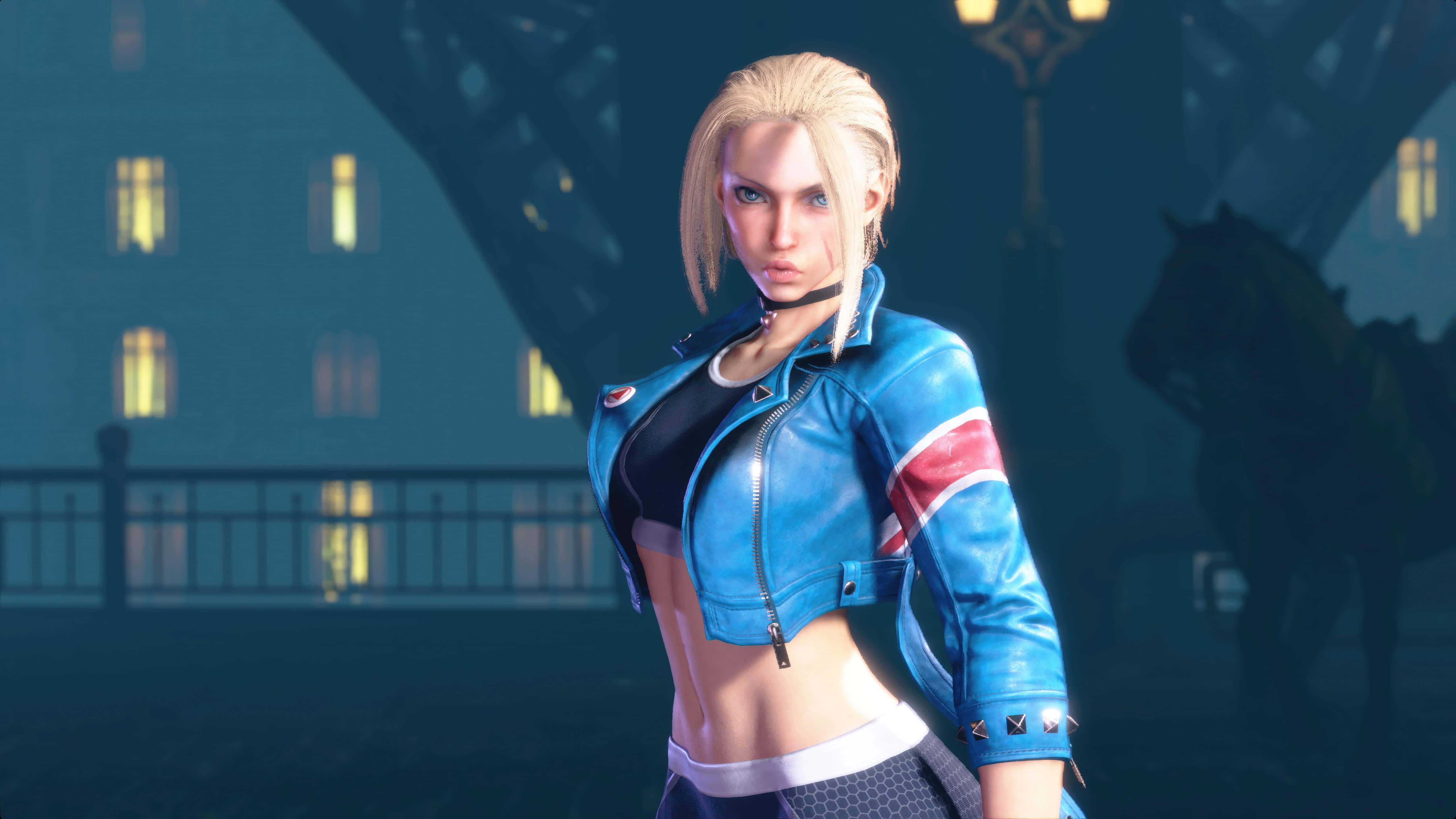 Street Fighter 6, female fighter, blue leather jacket, 5K Desktop Wallpaper