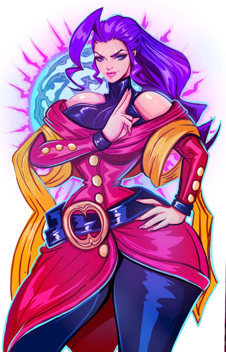 Street Fighter Rose, purple-haired warrior, magenta corset, SD Phone Wallpaper
