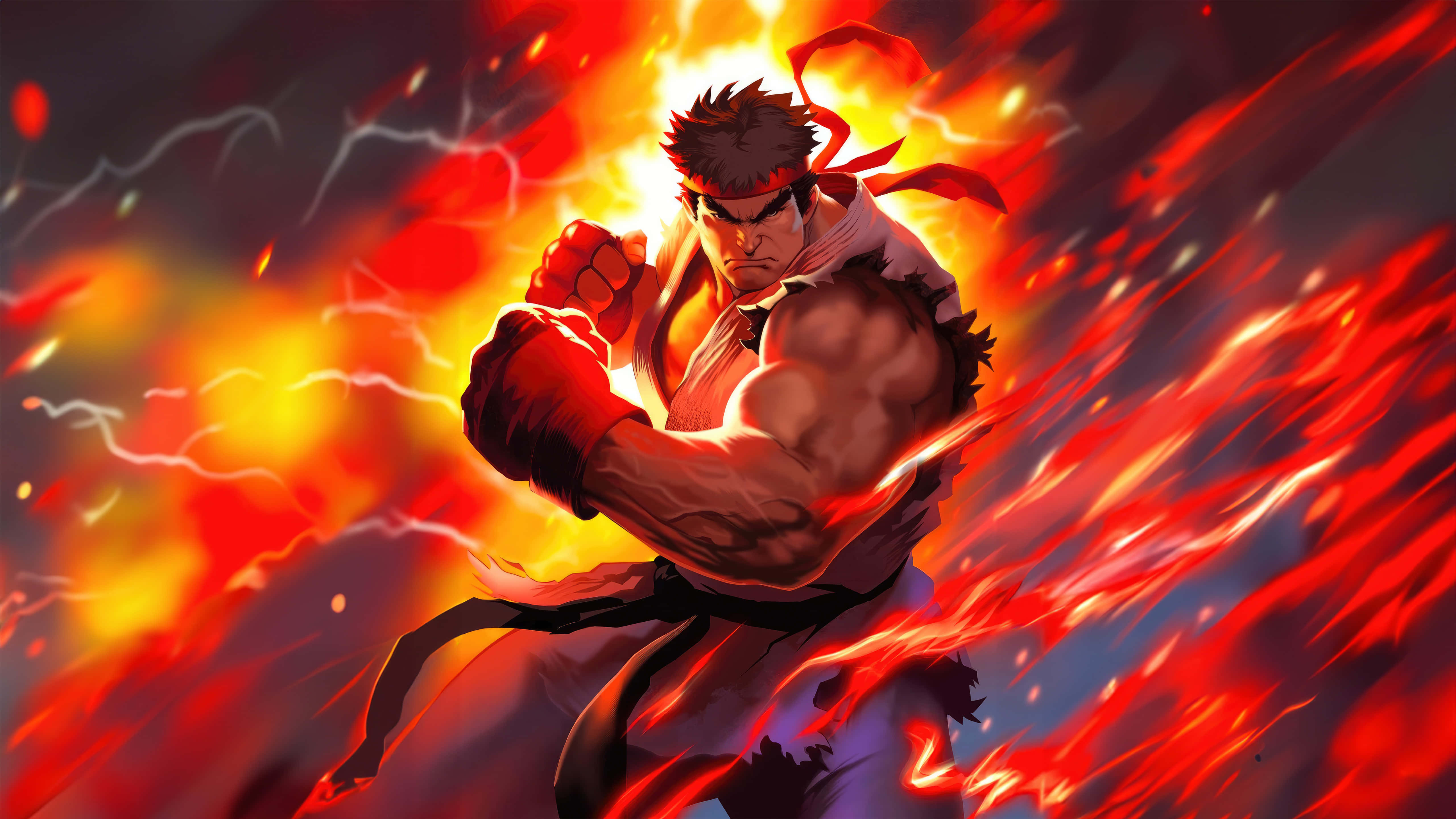 Street Fighter Ryu, hadouken, red headband, 5K Desktop Wallpaper