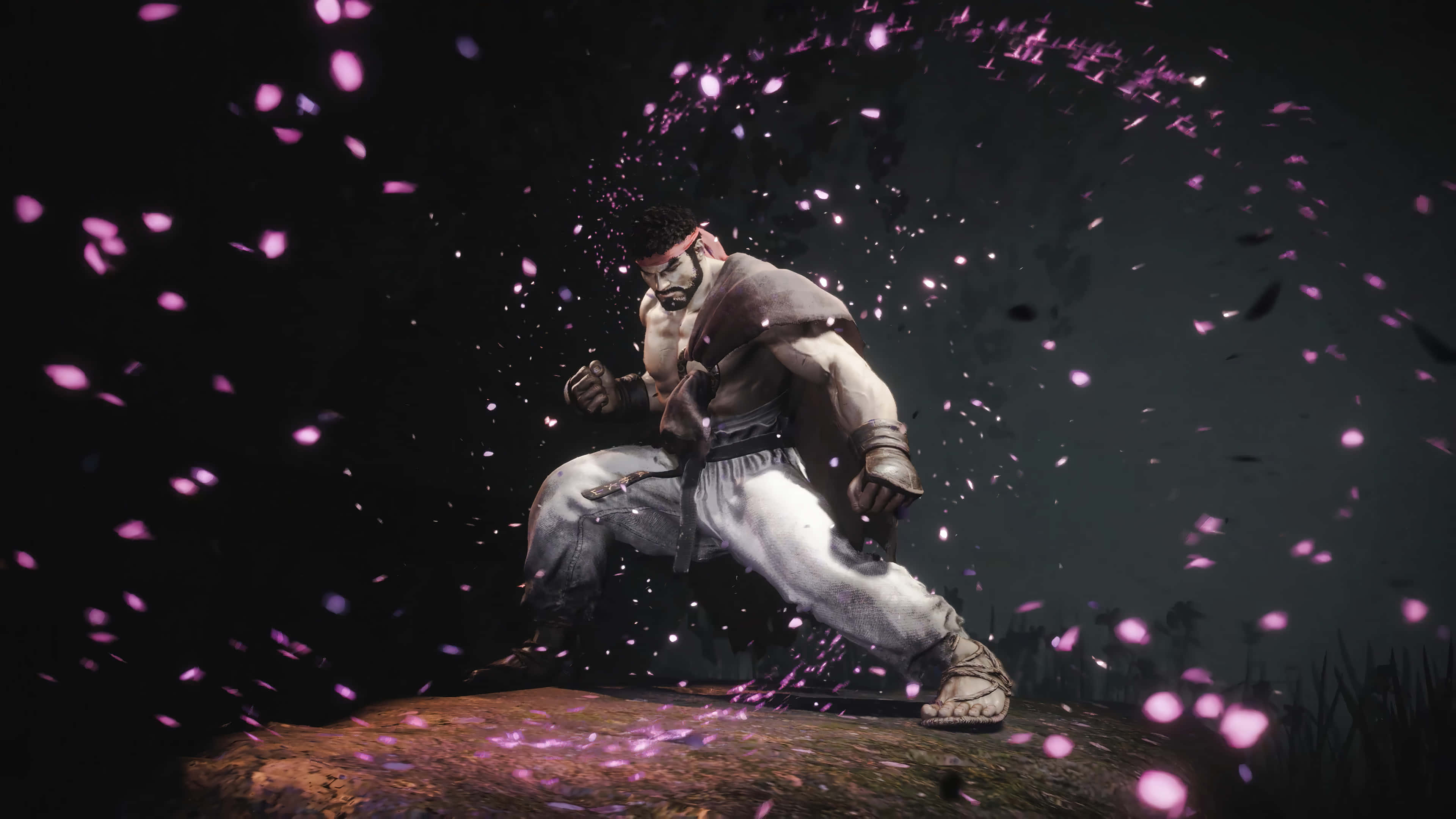 Street Fighter Ryu, white pants, brown vest, 4K Desktop Wallpaper