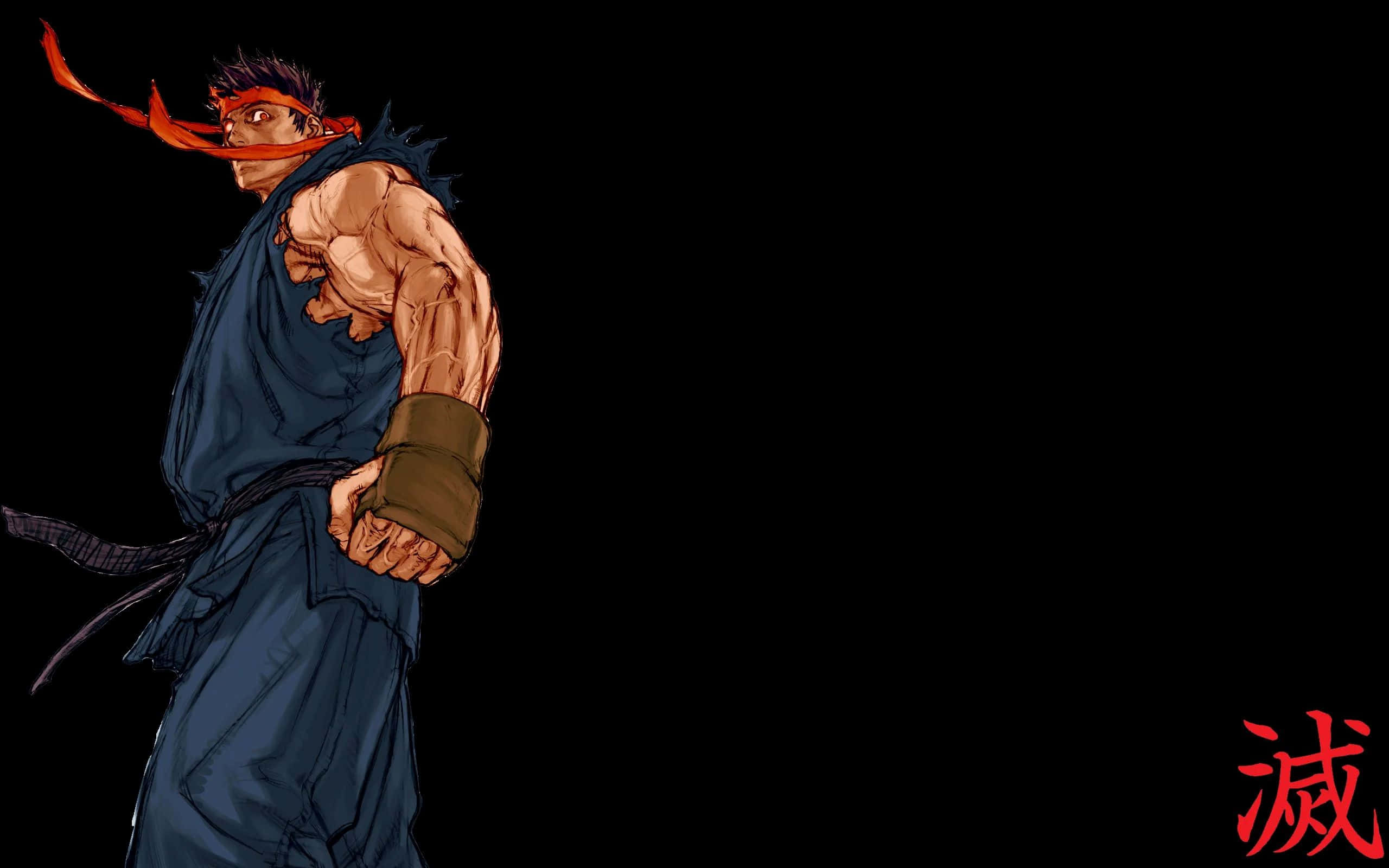 Street Fighter Ryu, red headband, blue gi, 2K Desktop Wallpaper