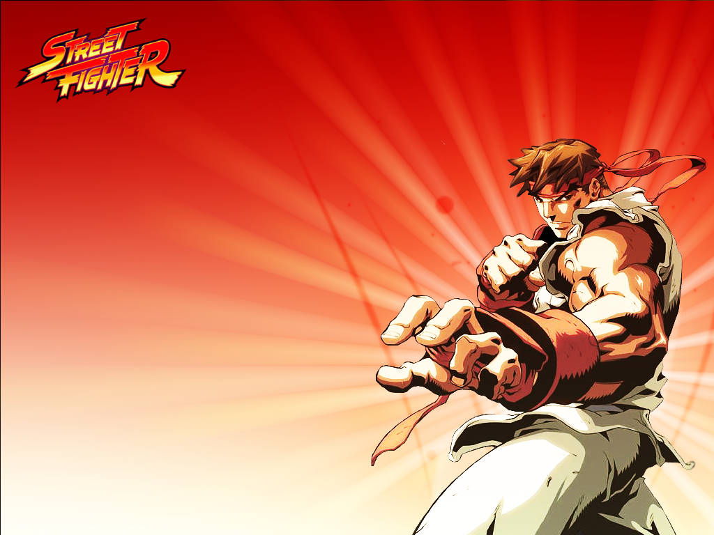 Street Fighter, Ryu, red and orange gradient background, SD Desktop Wallpaper