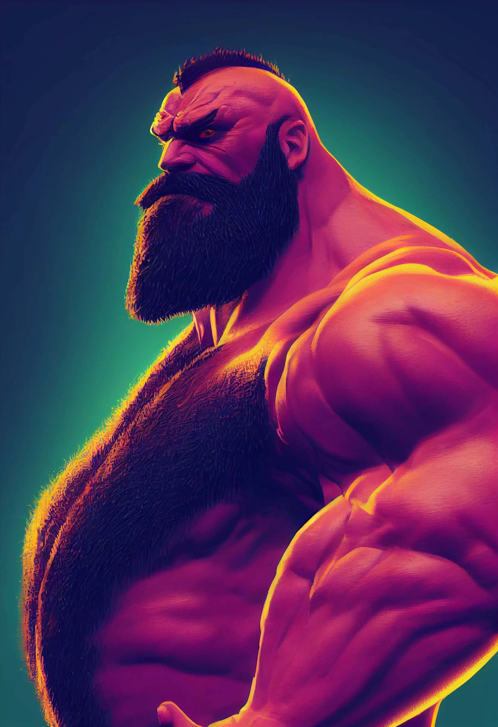 Street Fighter Zangief, glowing orange skin, intense eyes, Full HD Phone Wallpaper
