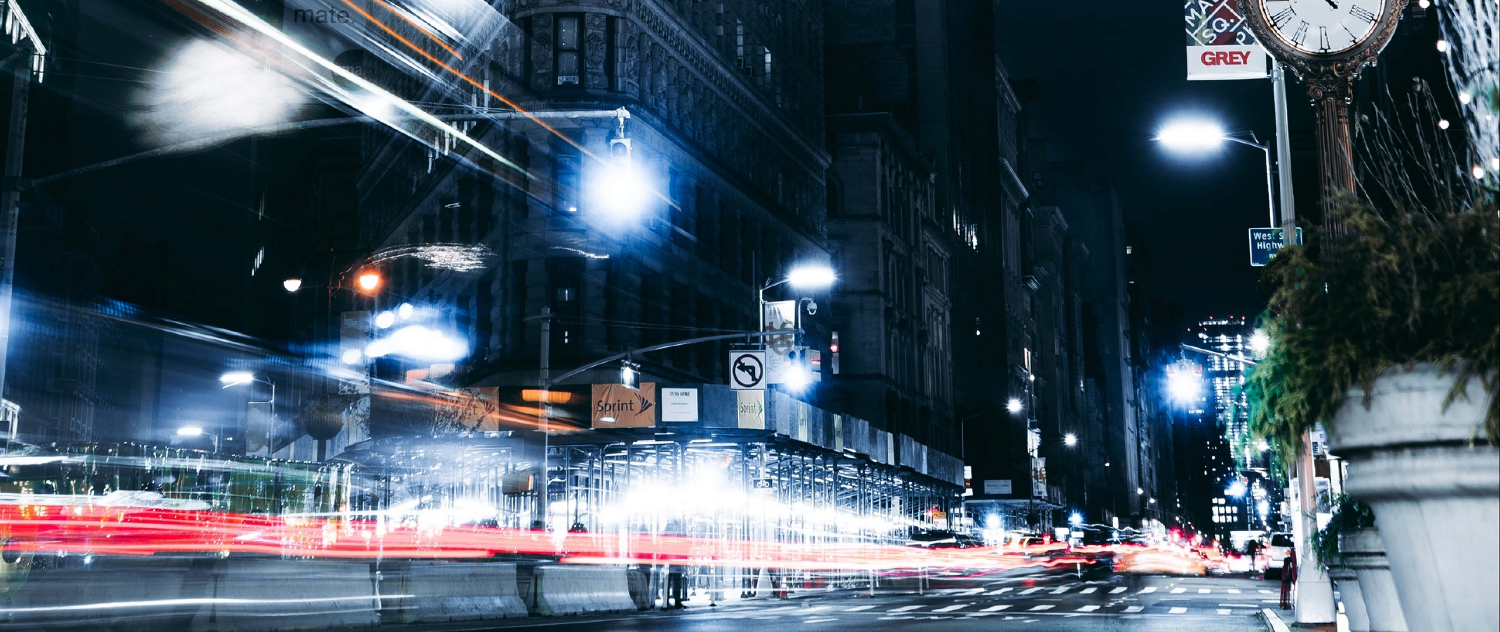 Night Street, long-exposure night shot, bustling city street, 5K Desktop Wallpaper