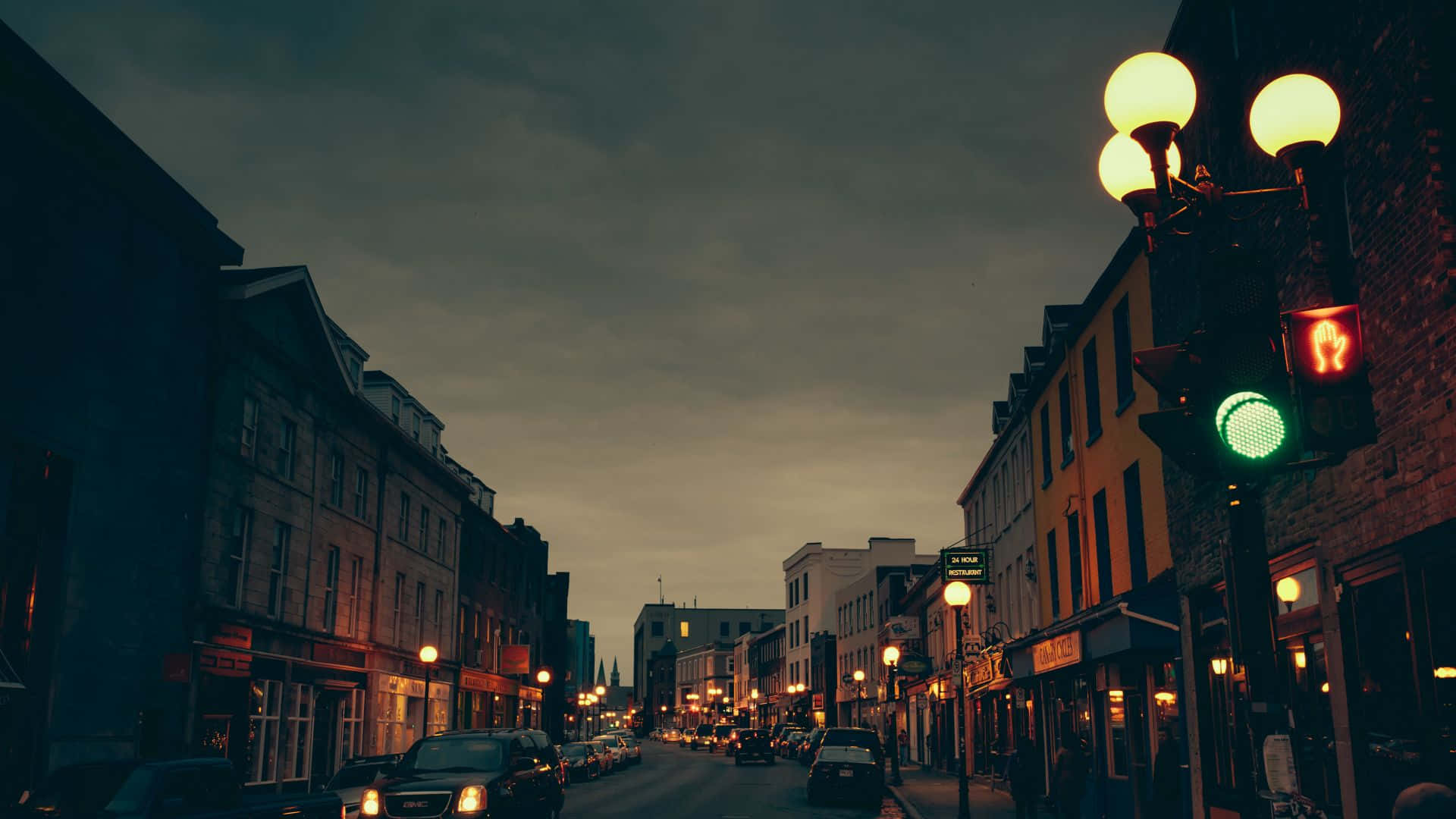 Street Light, dusk, glowing street lamps, Full HD Desktop Wallpaper