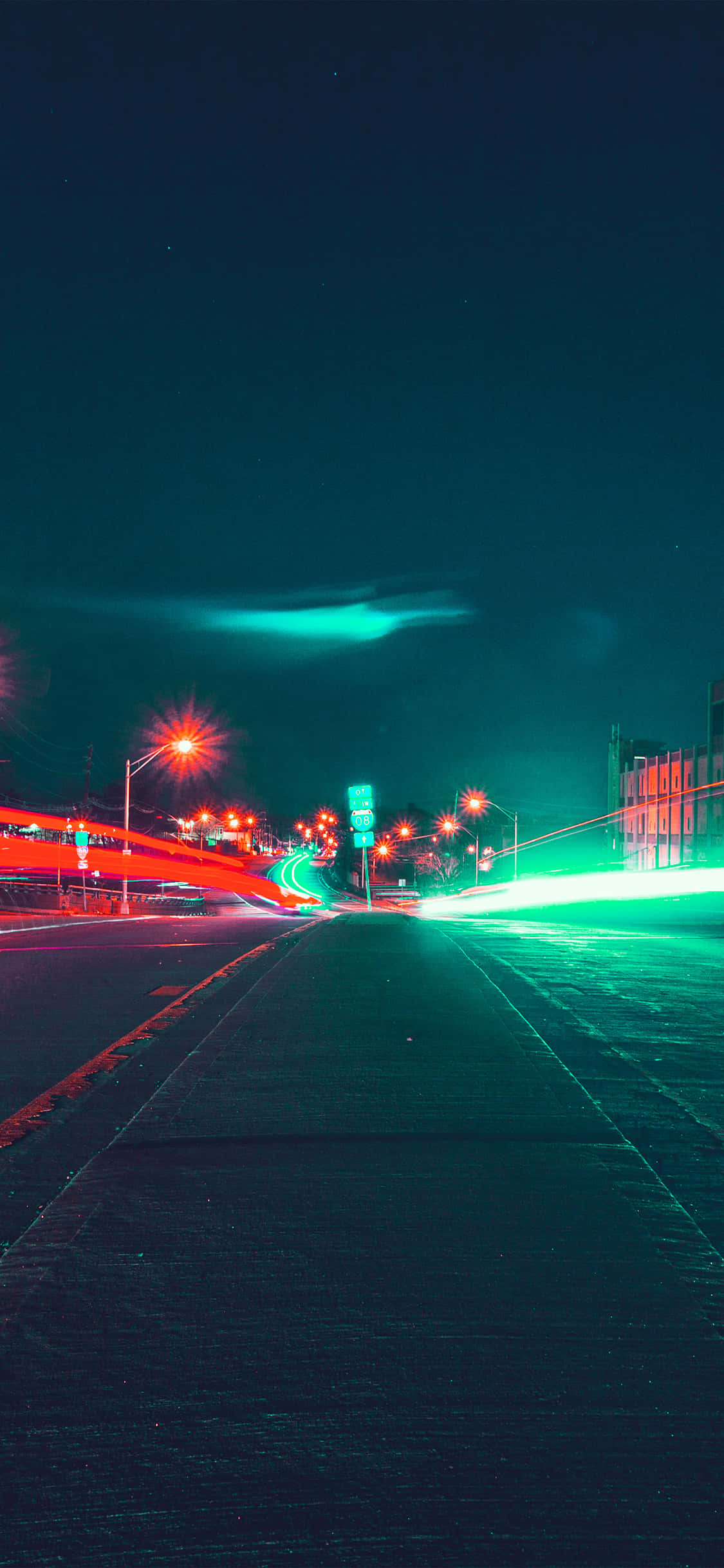 Street Light, neon-lit urban road, red and green light trails, Full HD Phone Wallpaper