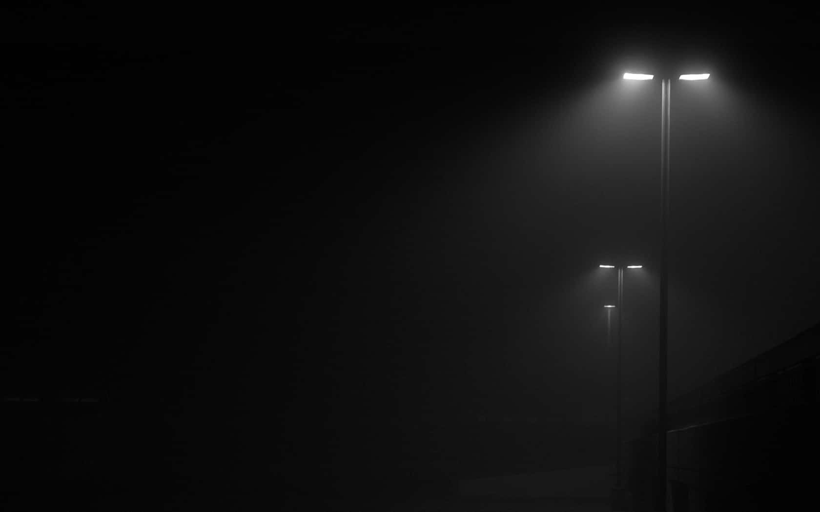 monochrome street lights, fog, night, HD Desktop Wallpaper