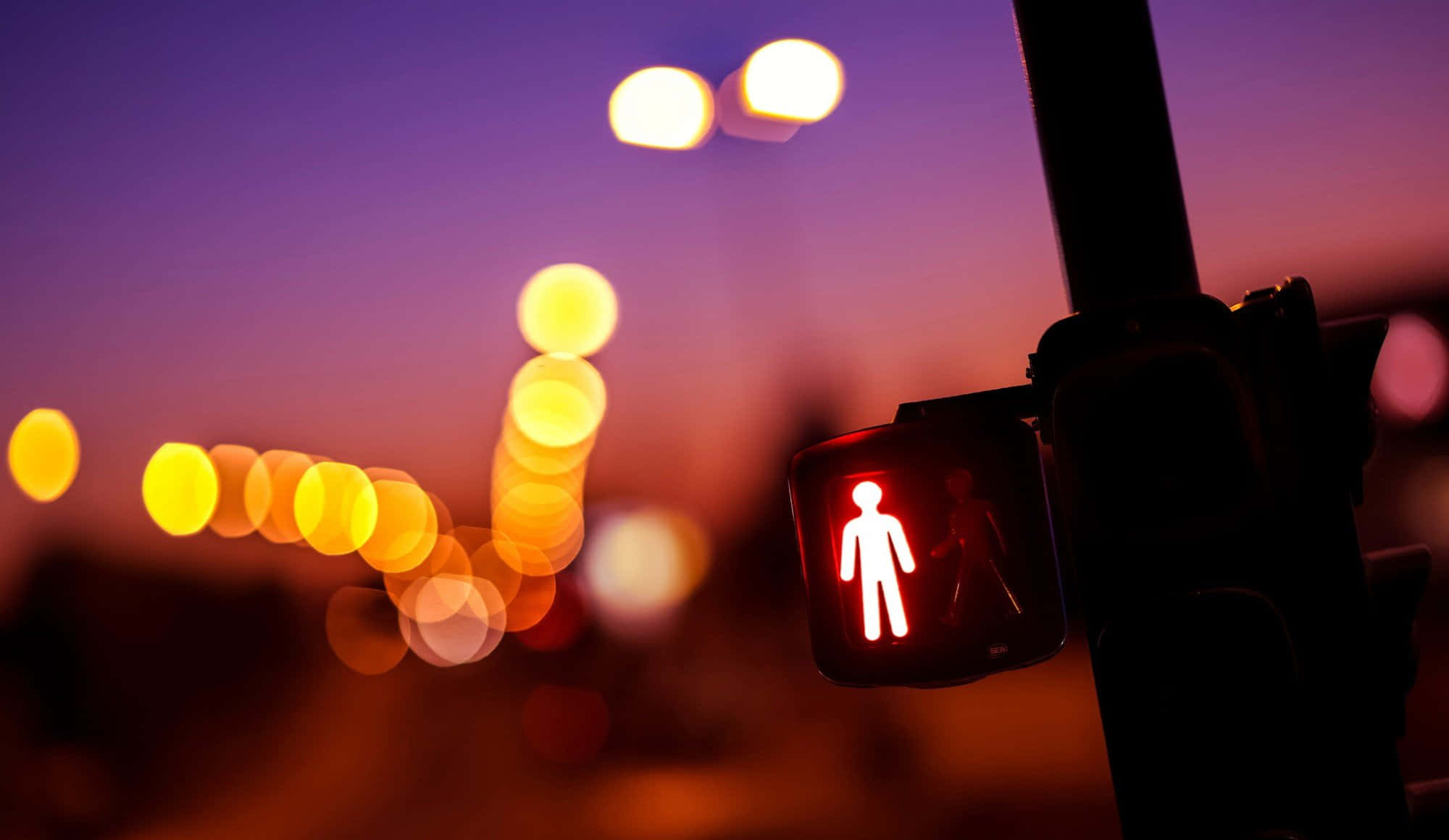 pedestrian traffic light, red, twilight sky, Full HD Desktop Wallpaper