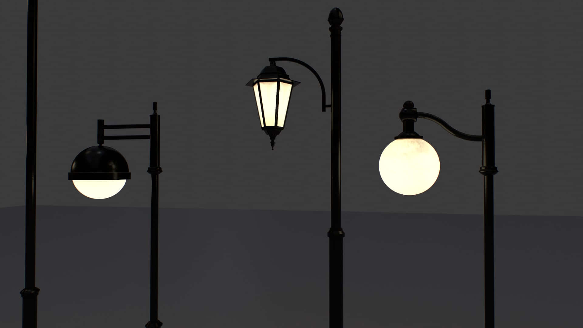 vintage street lamps, muted twilight sky, soft light, Full HD Desktop Wallpaper