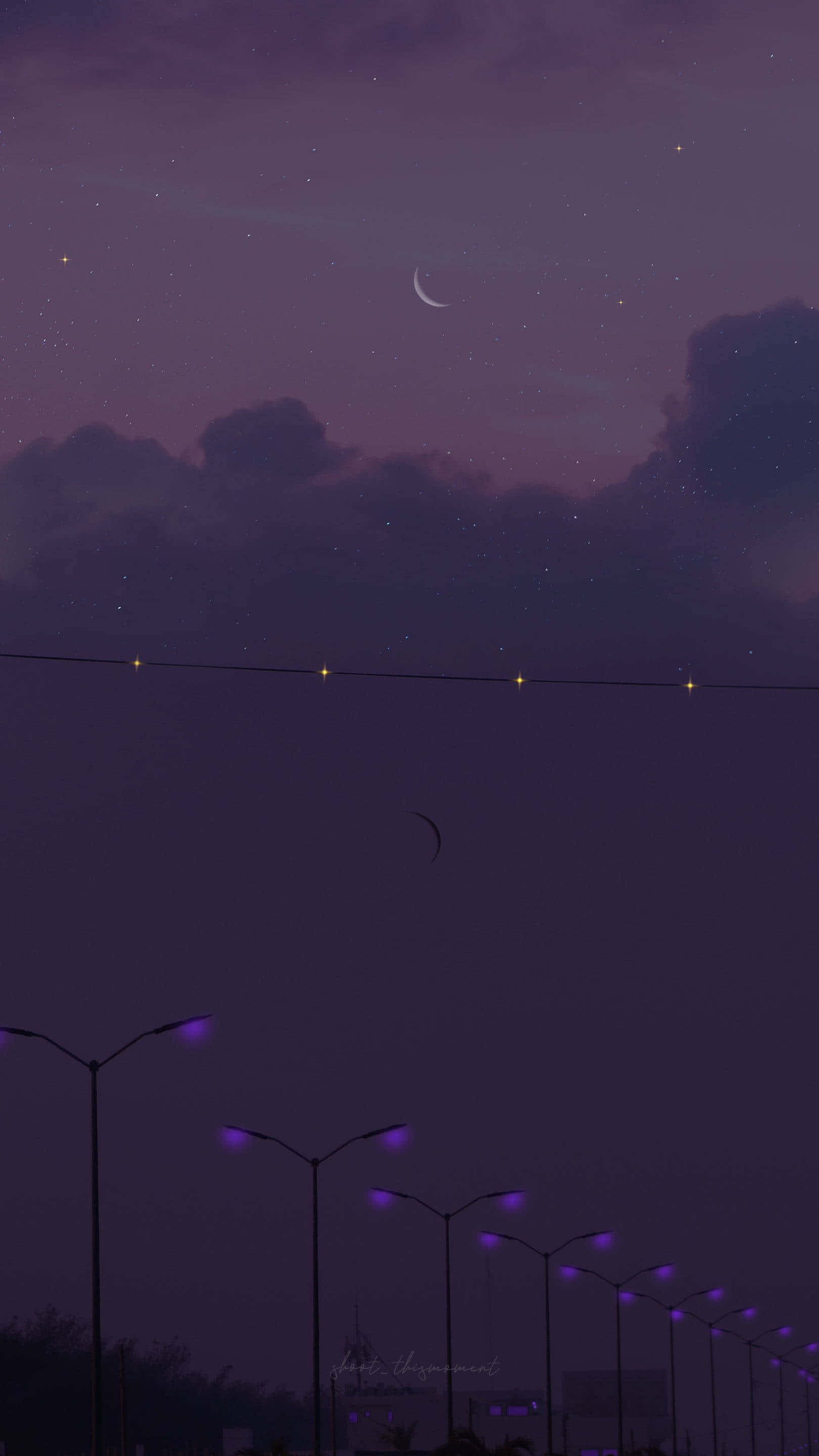 Street Light Moon, crescent moon, stars, 2K Phone Wallpaper