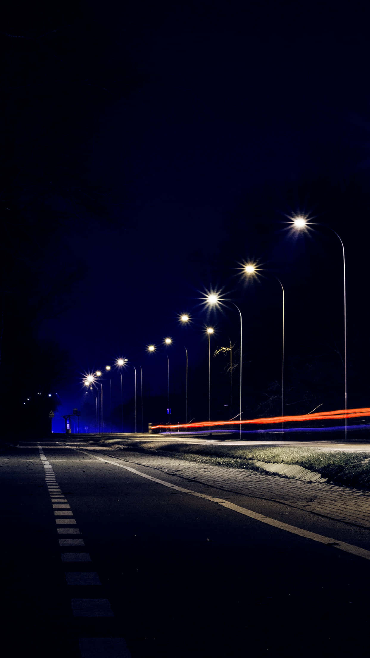 Street Light, night shot, dark road, Full HD Phone Wallpaper
