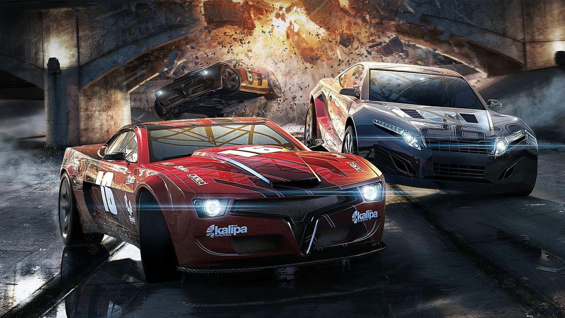tunnel, crumbling concrete overpass, high-speed race cars, Full HD Desktop Wallpaper