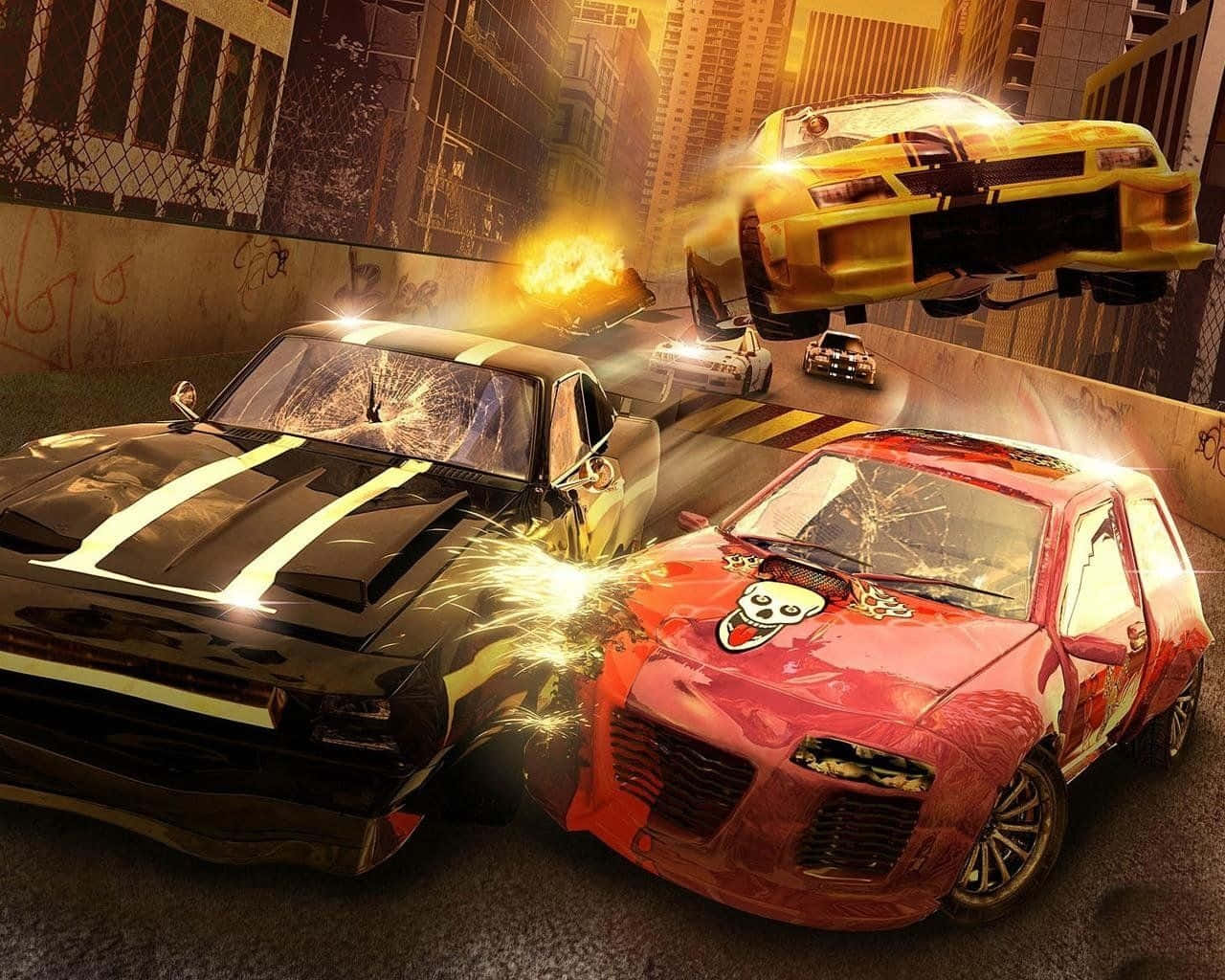 street racing, wrecked cars, yellow car, HD Desktop Wallpaper
